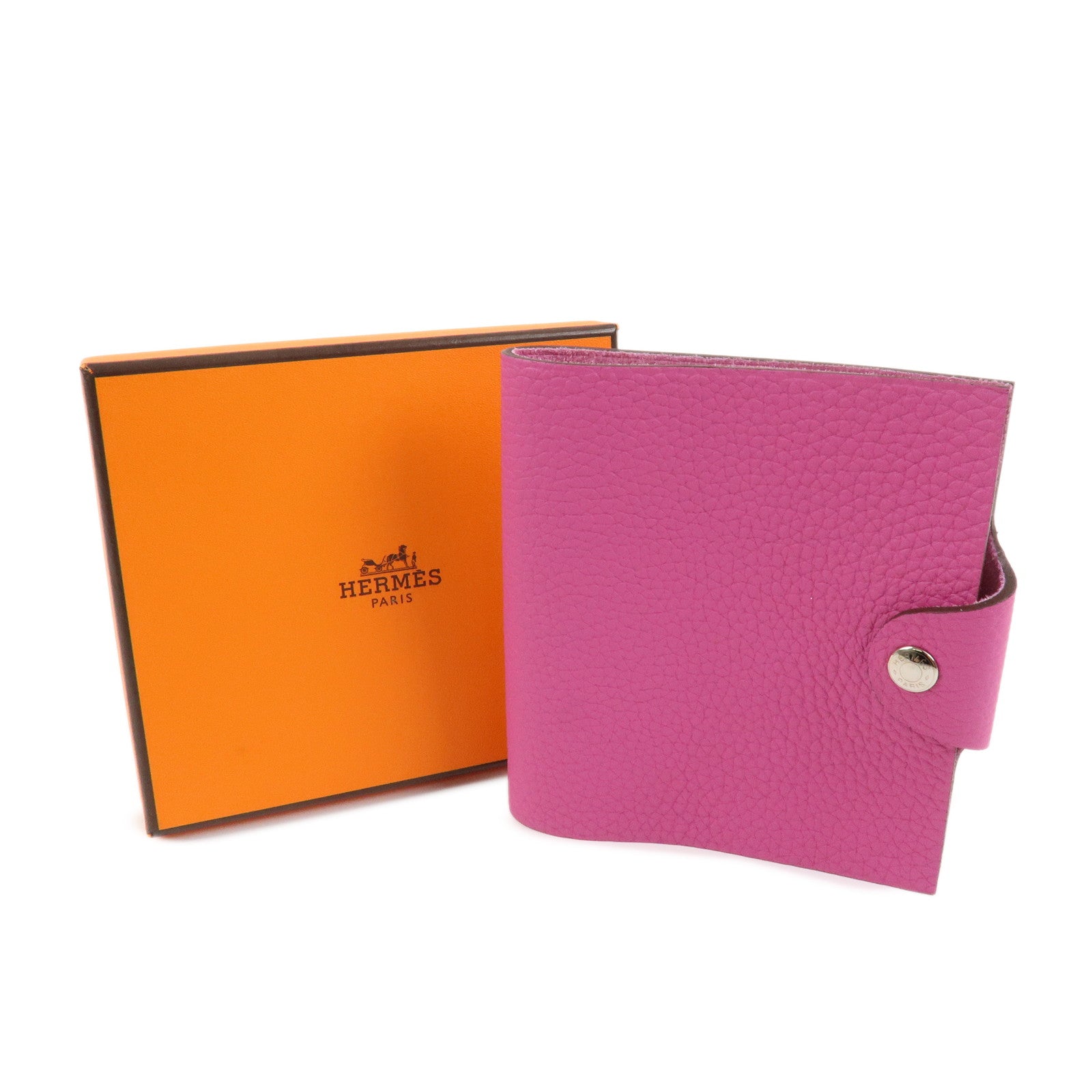 HERMES Ulysse Mini Leather C Stamped Note Book Cover Pink