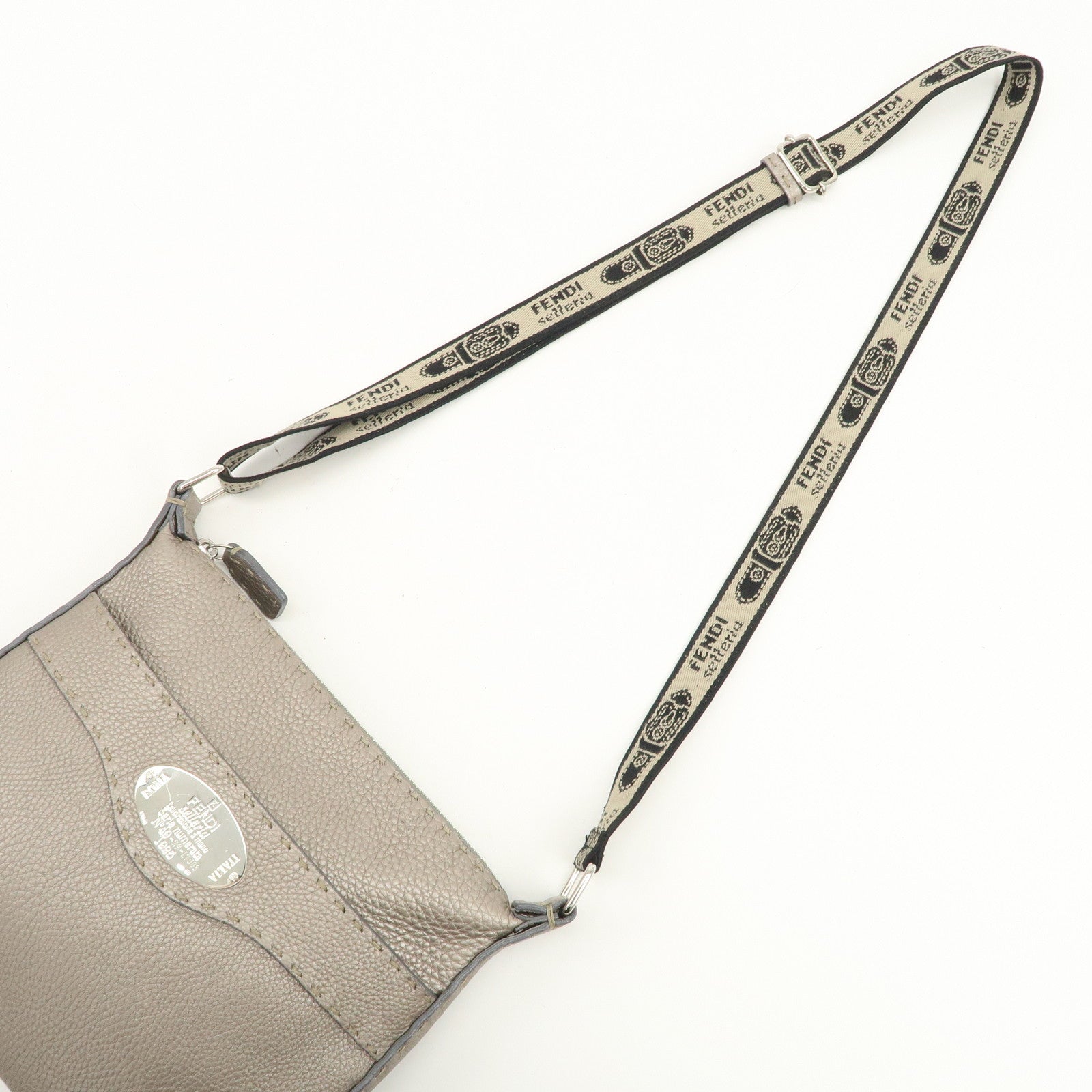 FENDI Selleria Leather Shoulder Crossbody Bag Metallic Gray 8BT092