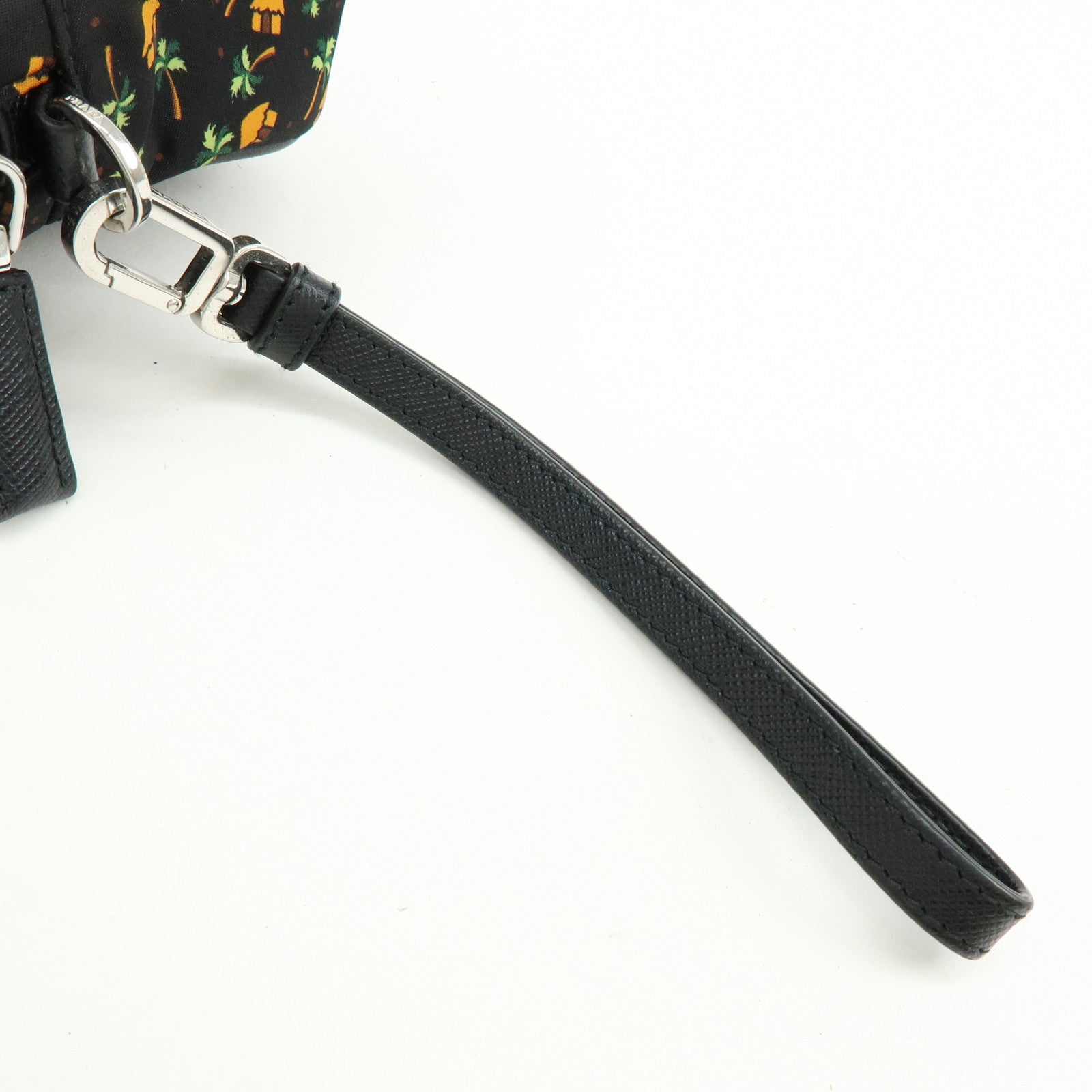 PRADA Triangle Logo Nylon Saffiano Leather Cosmetic Pouch 2NE007