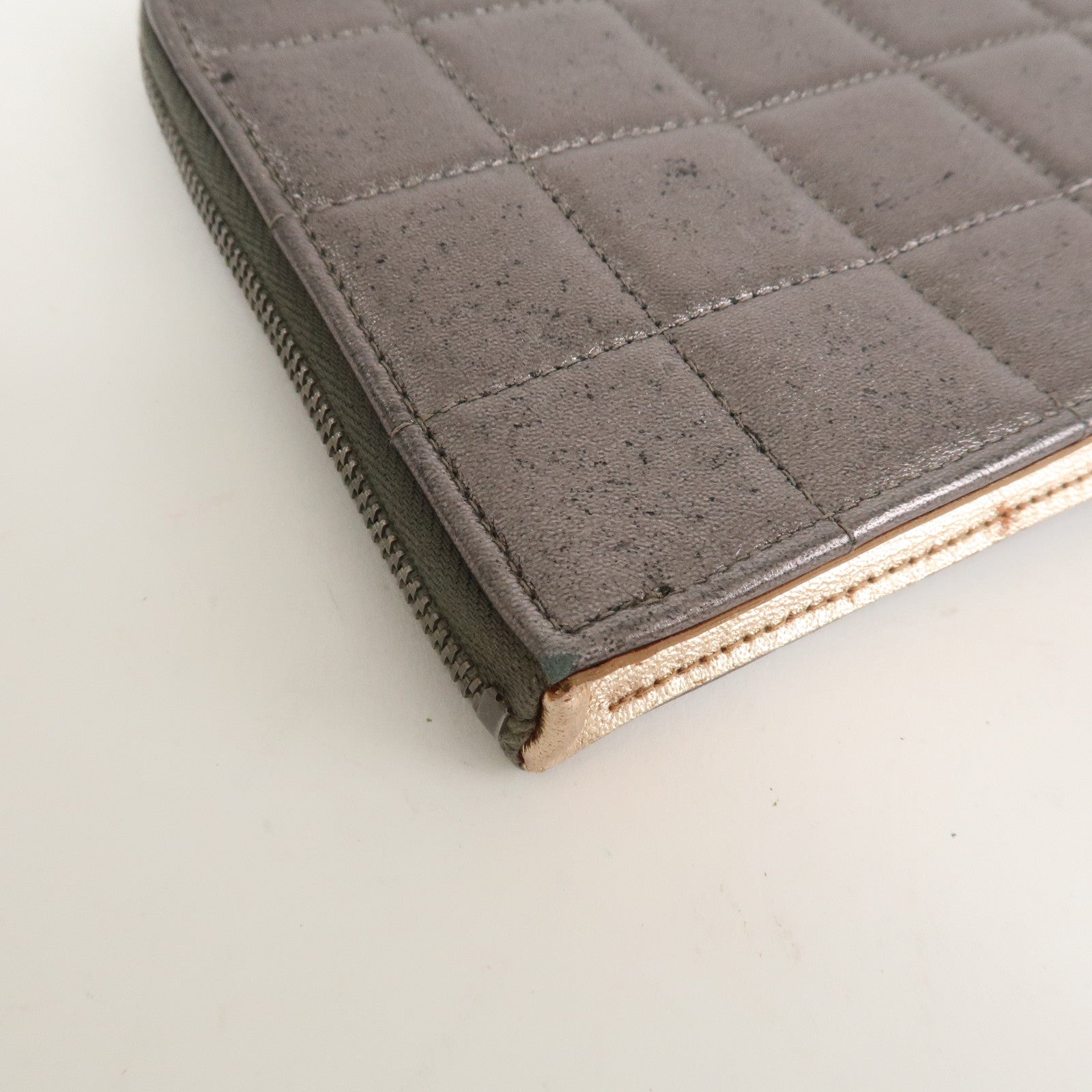 CHANEL Chocolate Bar Leather Clutch Bag Hand Bag Silver