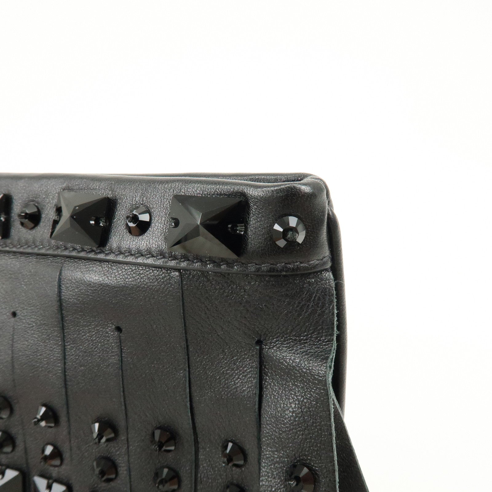 PRADA Canvas Leather Fringe Bijoux Clutch Bag Pouch Black