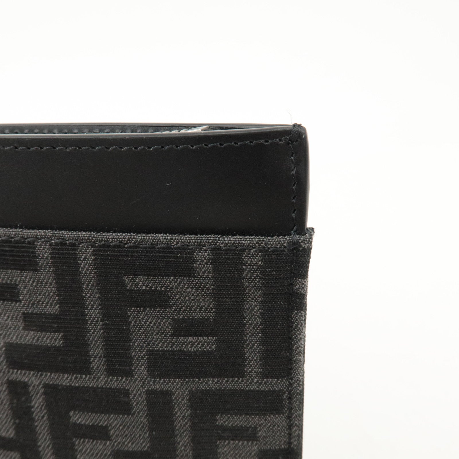 FENDI Zucca Leather Canvas Slim Clutch Medium Black Gray 7N0134 Used