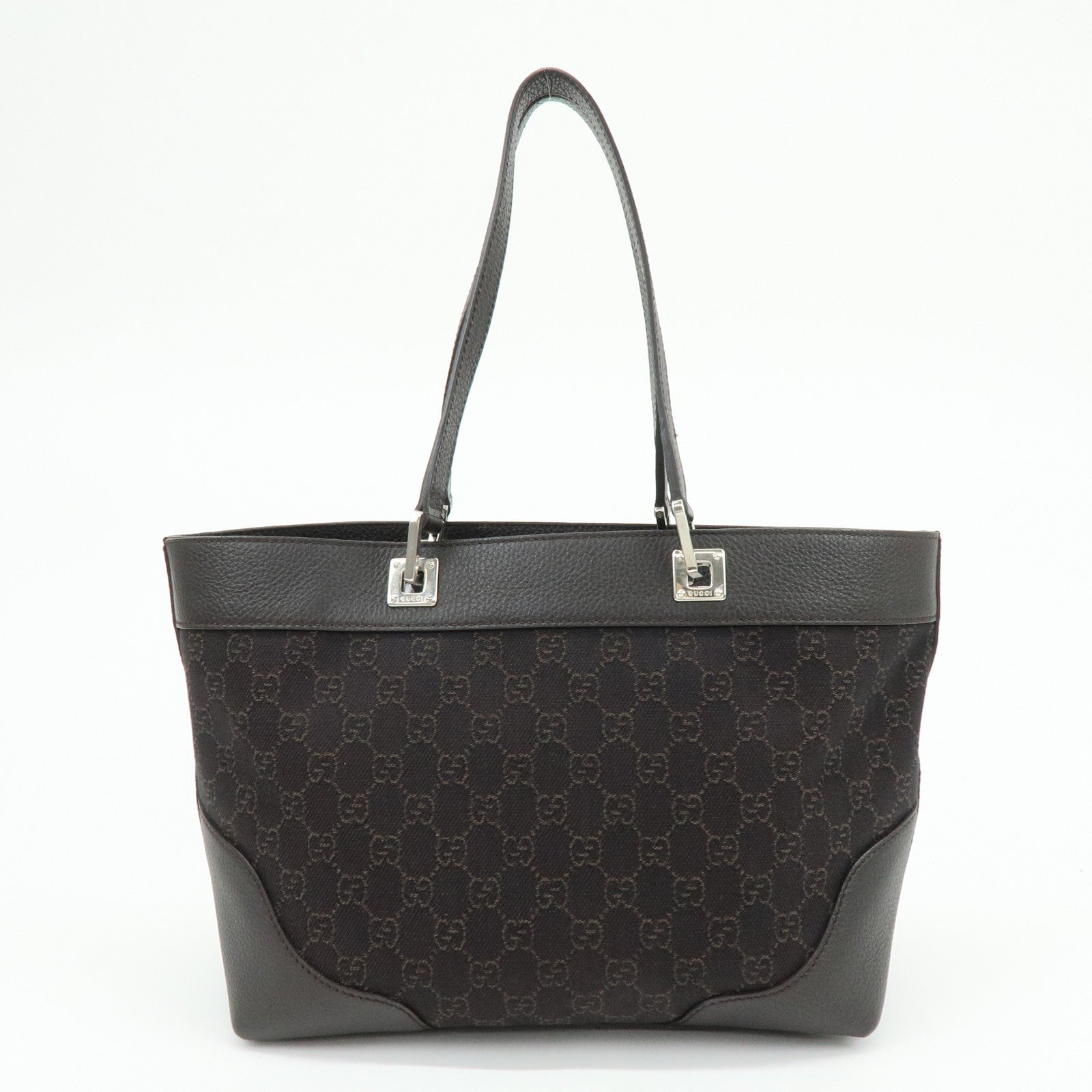 GUCCI GG Canvas Leather Tote Bag Shoulder Bag Black 289719