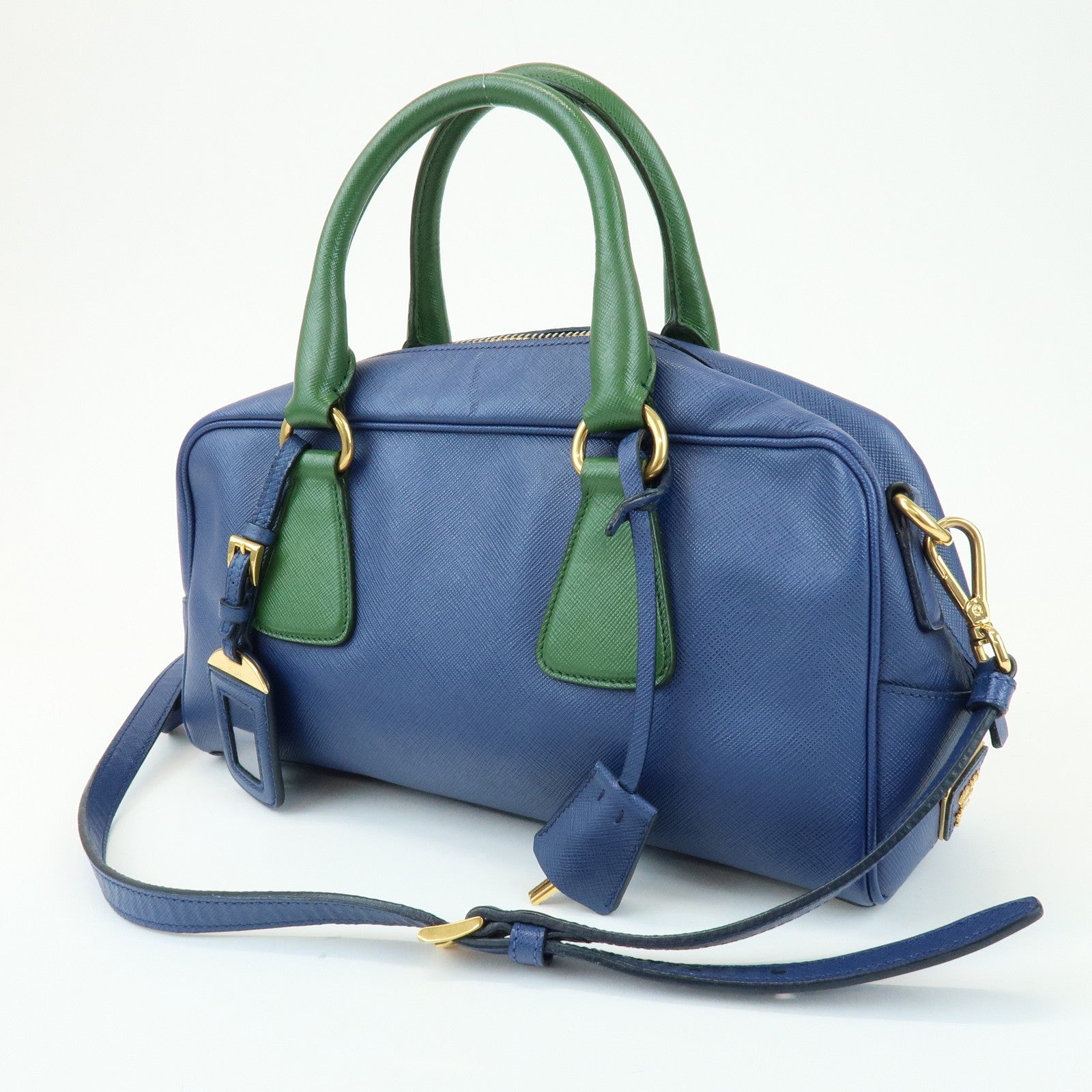 PRADA Triangle Logo 2Way Bag Hand Bag Shoulder Bag Blue Green