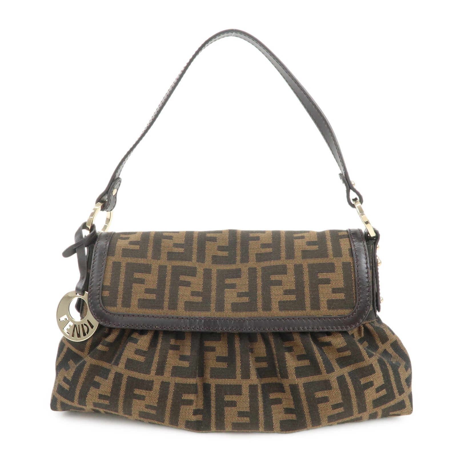 FENDI Zucca Canvas Leather Shoulder Bag Hand Bag Brown 8BR445