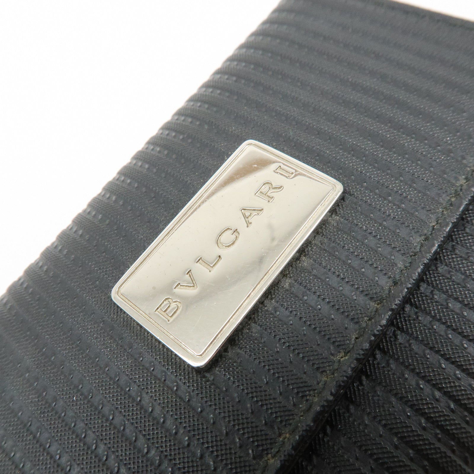 BVLGARI Millerighe Set of 2 PVC Leather Card Case Key Case Black