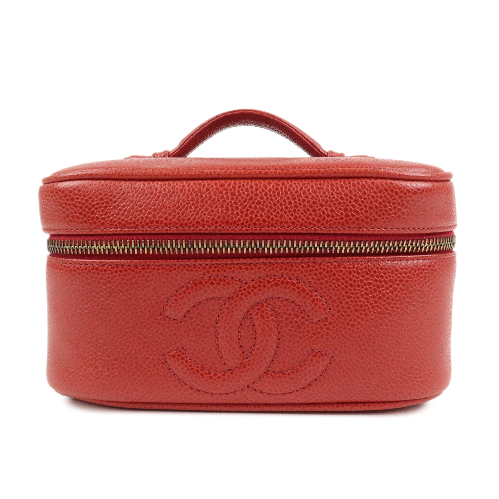 CHANEL COCO Mark Caviarskin Vanity Bag Hand Bag Red A01998