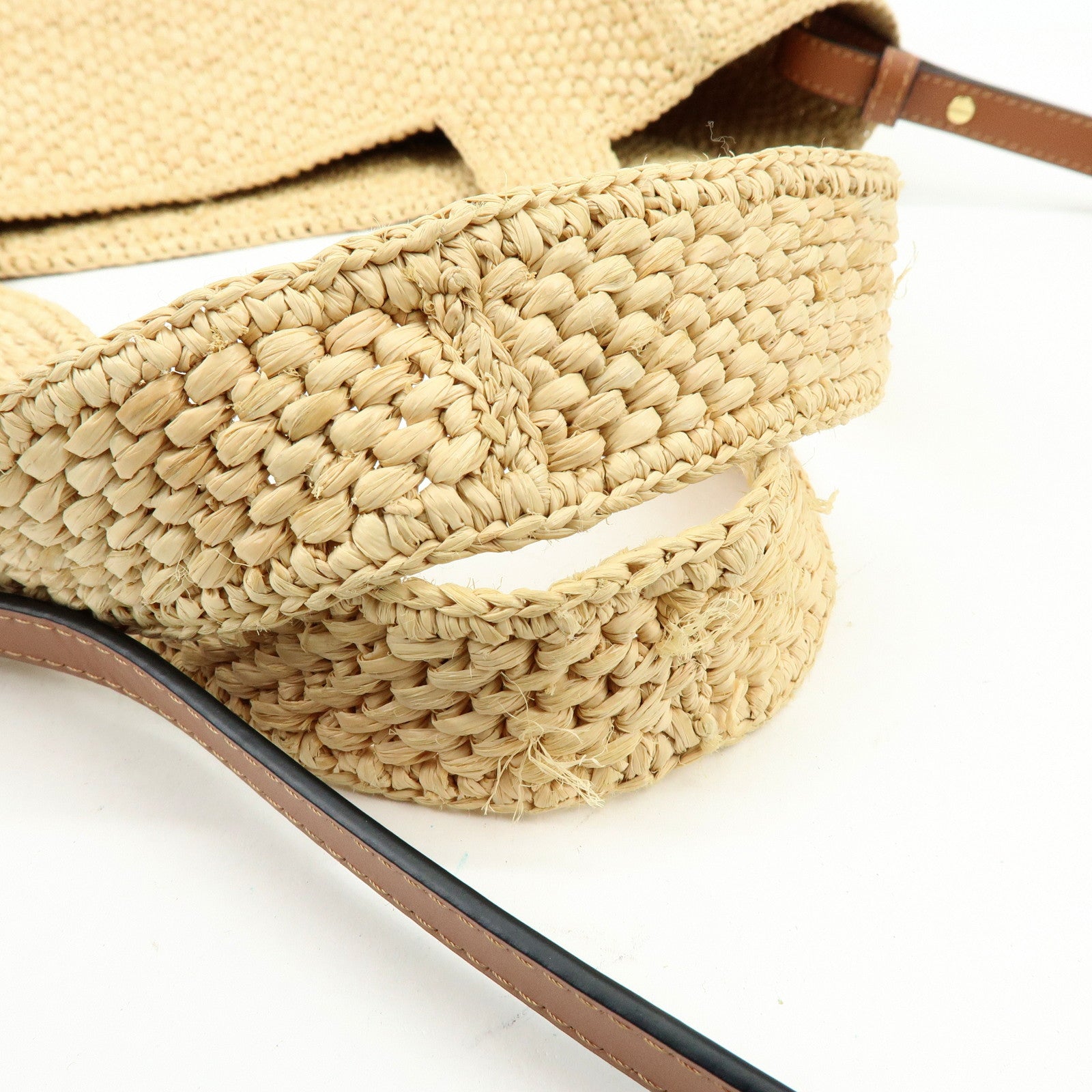 LOEWE Font Tote Raffia Leather 2Way Bag Tote Bag Shoulder Bag Beige
