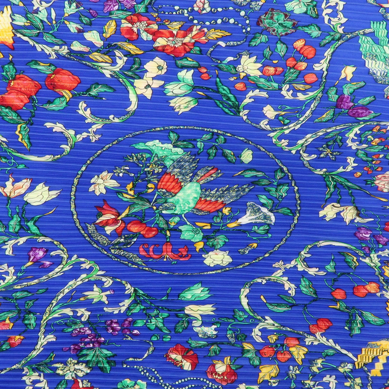 HERMES Carre 90 Silk 100% Pleats Scarf PIERRES d' ORIENT et OGGIDENT Blue