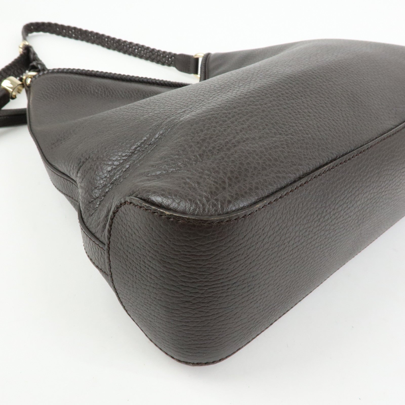 GUCCI Leather Tassel Shoulder Bag Hand Bag Dark Brown 336659