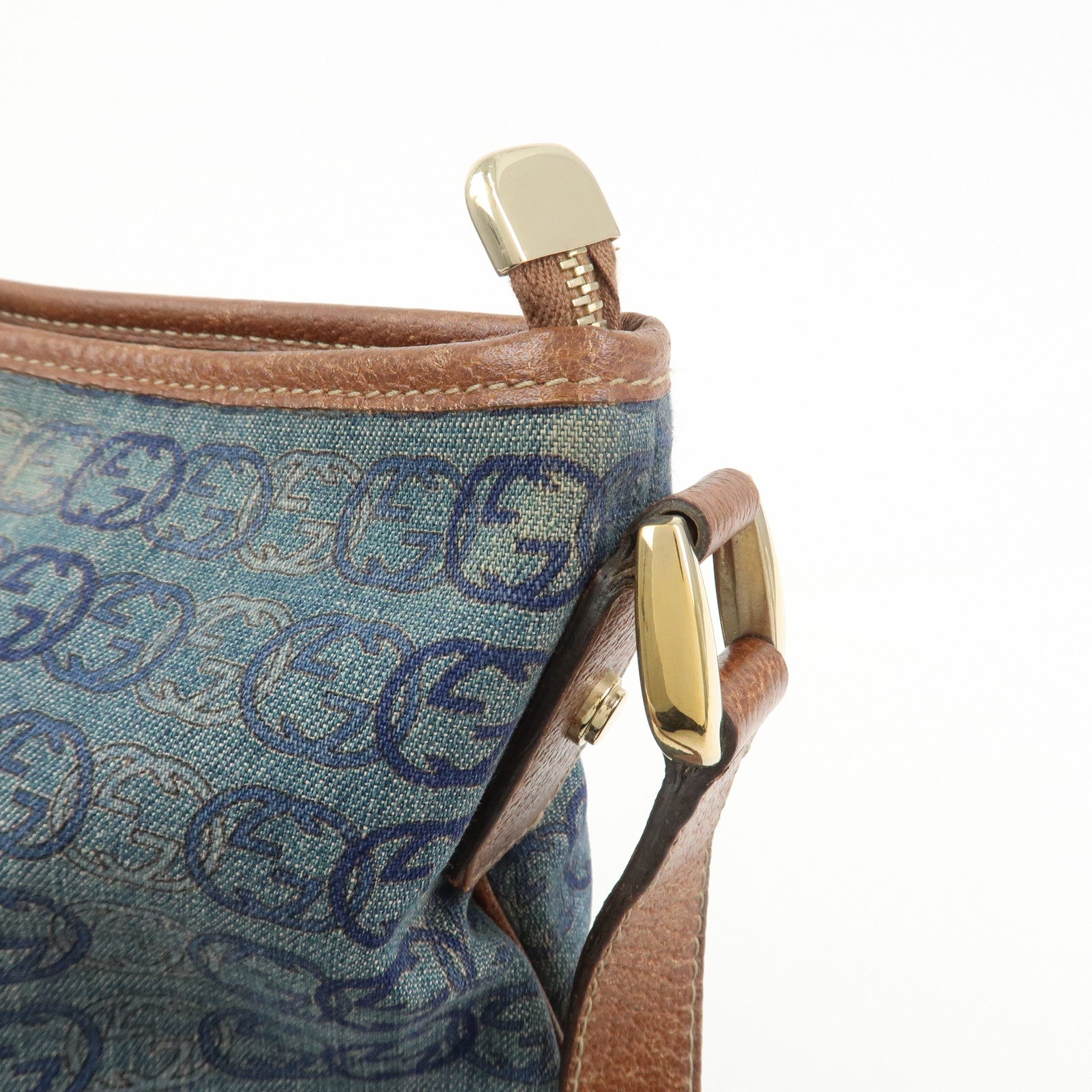 GUCCI Abbey GG Denim Shoulder Bag Crossbody Bag Brown Blue 131326