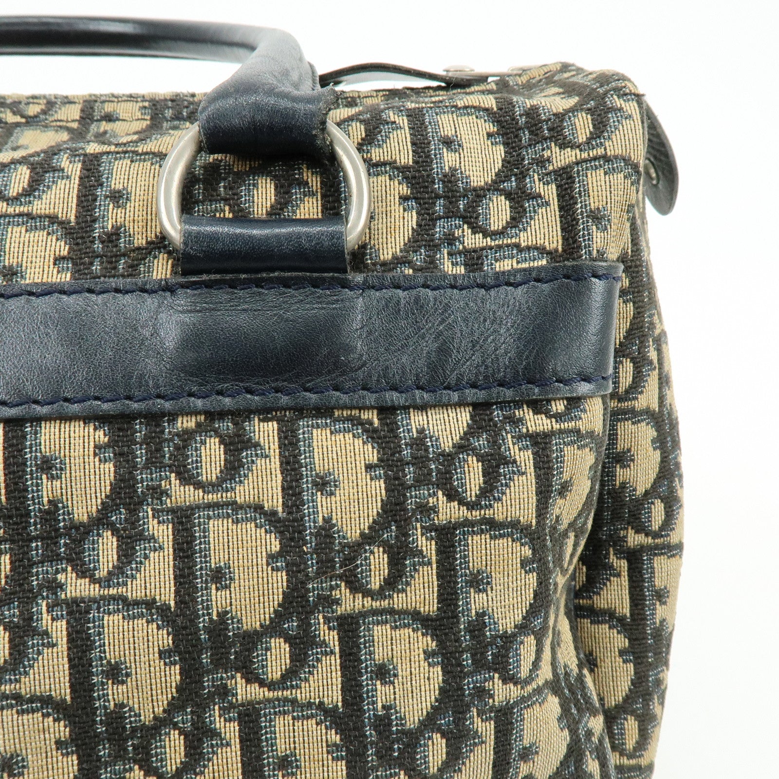 Christian Dior Trotter Leather Boston Bag Hand Bag Beige Navy