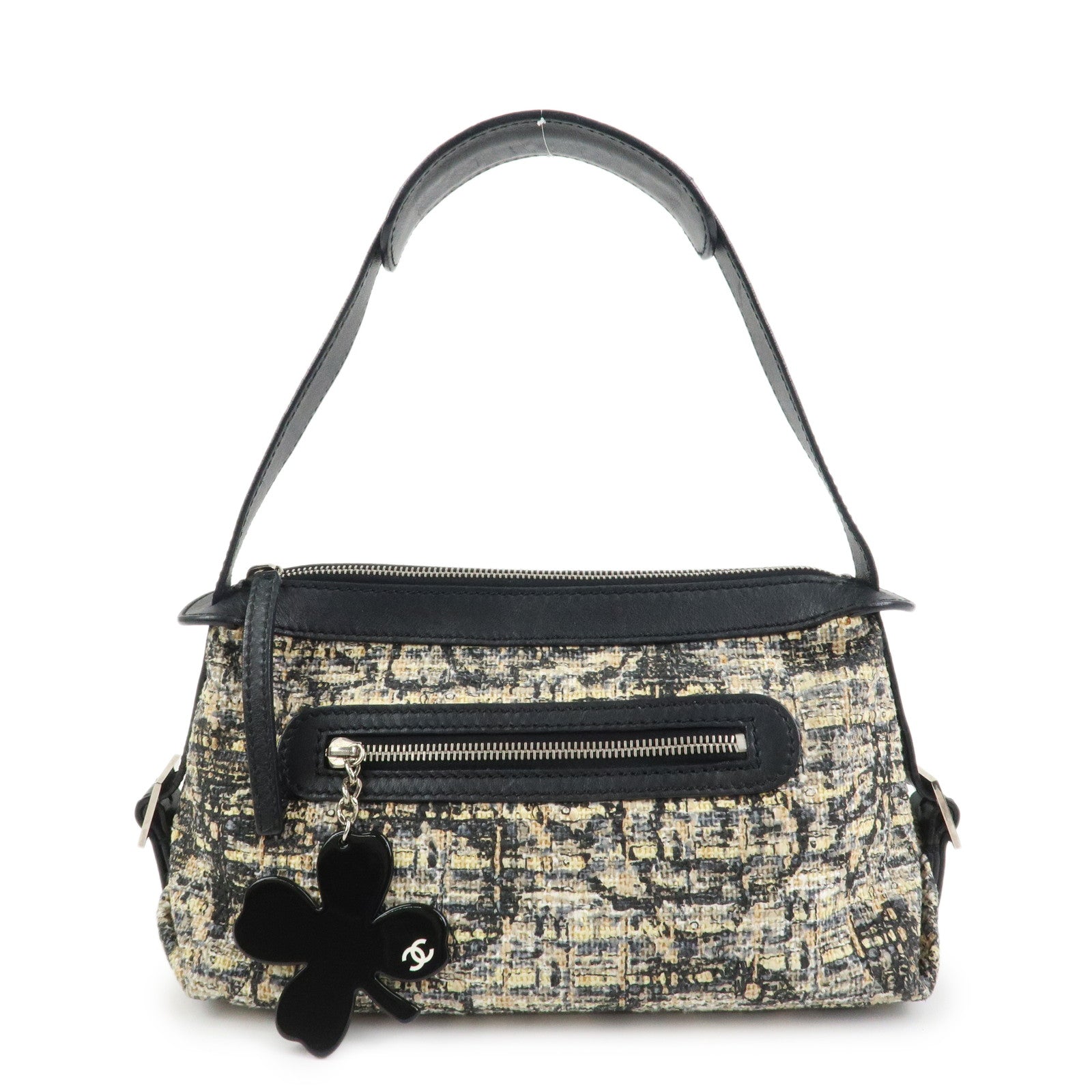 CHANEL COCO Mark Tweed Leather Shoulder Bag Black Multicolor