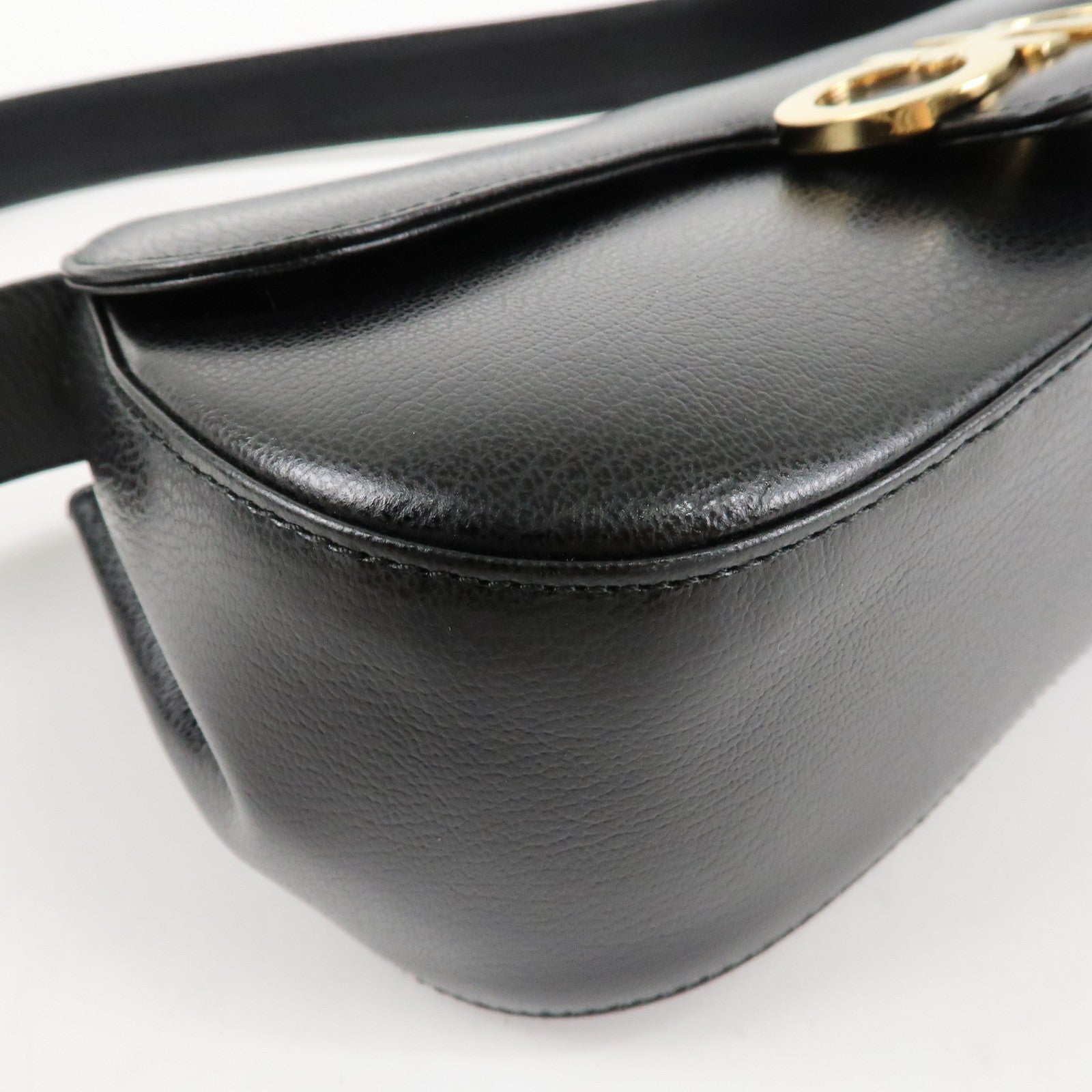 Ferragamo Ganchini Leather Shoulder Bag Hand Bag Black Used