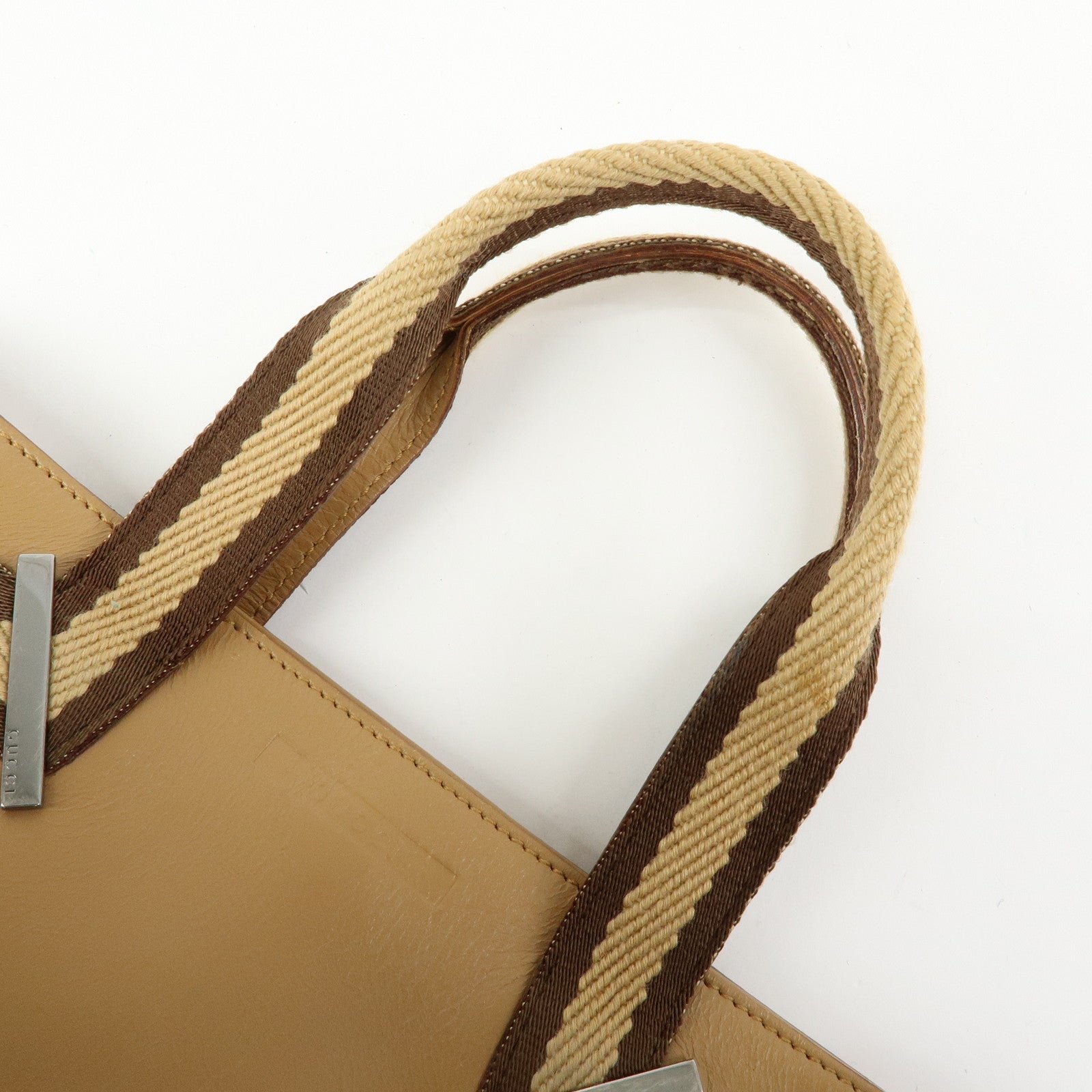 GUCCI Sherry Leather Canvas Hand Bag Beige Brown 000.0860