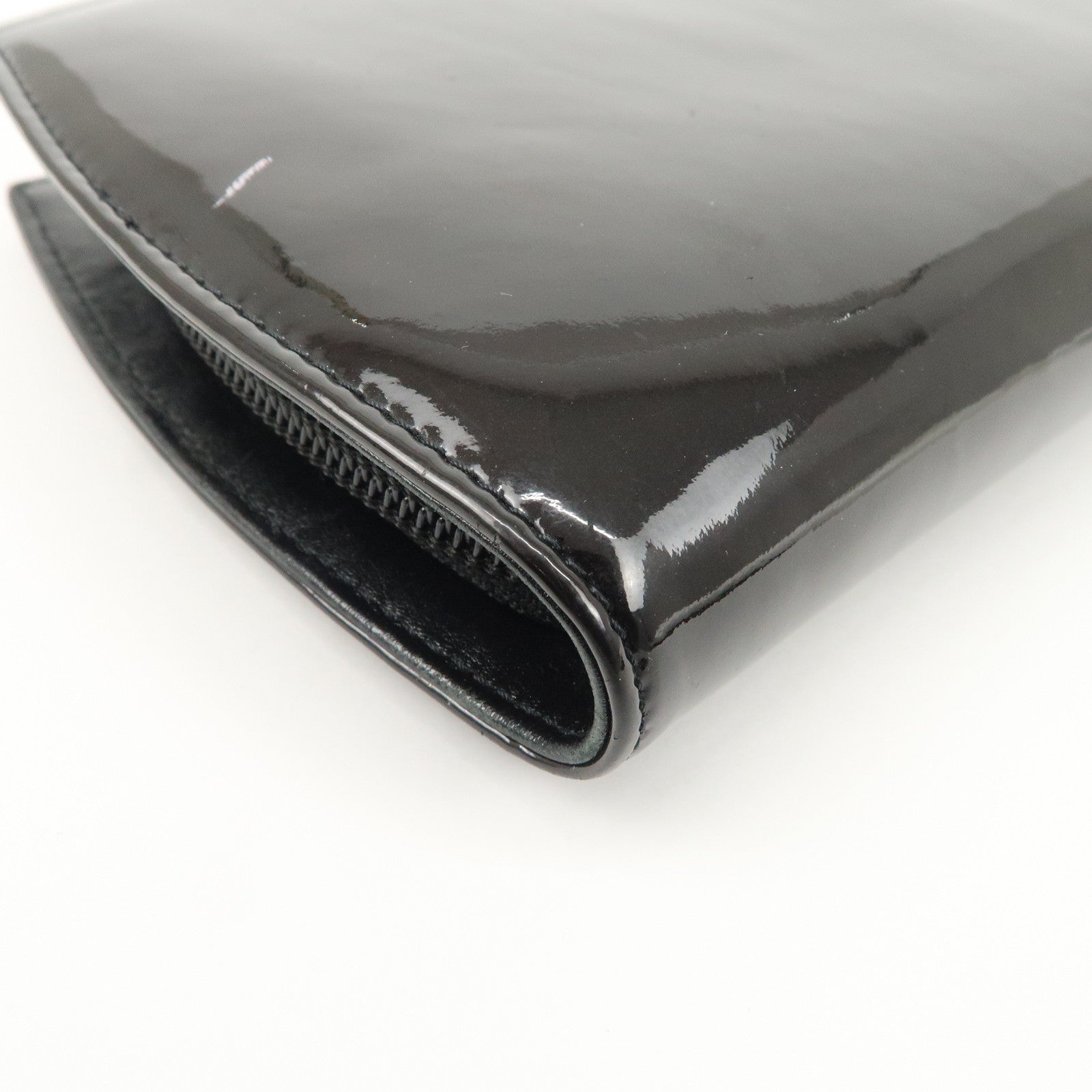 CHANEL COCO Mark Makeup Patent Leather Round Zippy Wallet Black A47663 Used