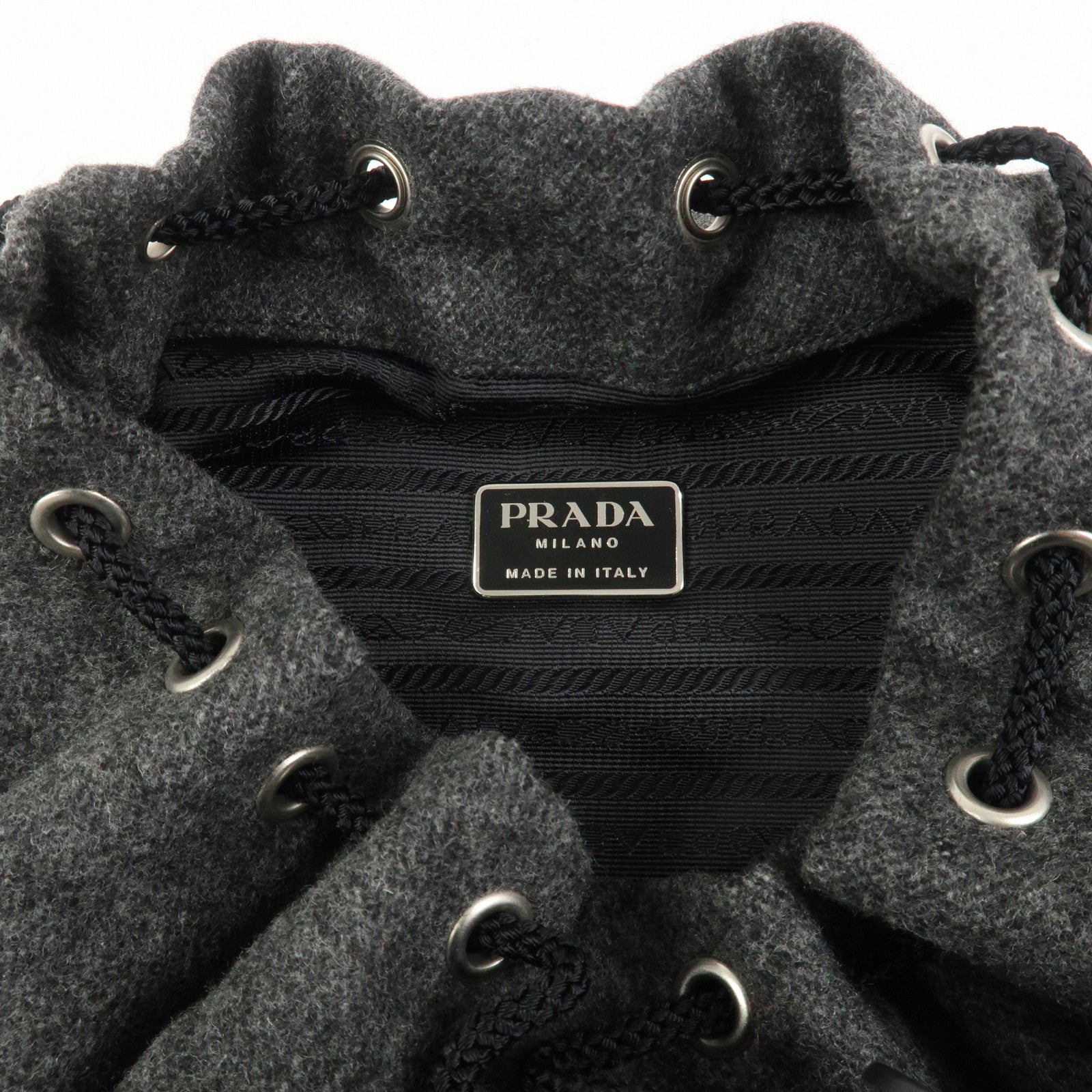 PRADA Triangle Logo Wool Canvas Backpack Rucksack Gray V203R