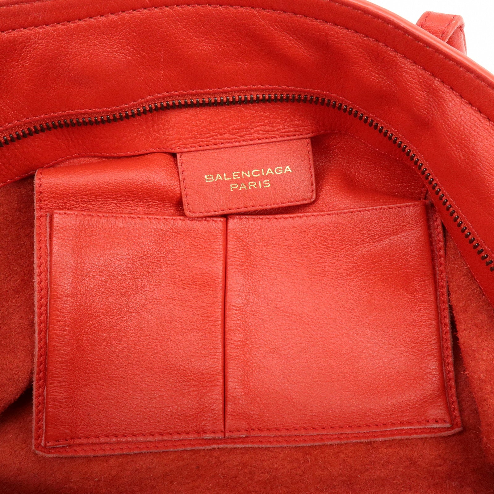 BALENCIAGA Paper Office Zip Leather Tote Bag Hand Bag Red 327771