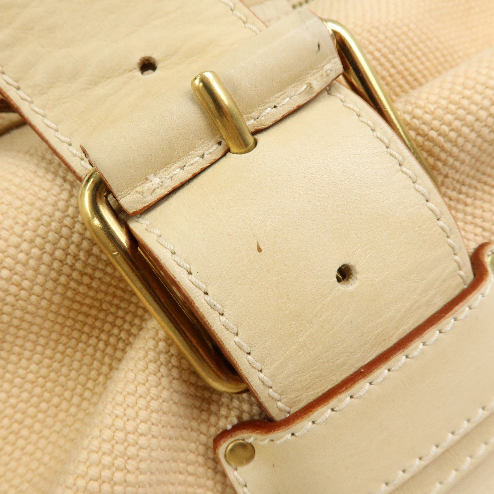 Chloe Cotton Leather Boston Bag Hand Bag Shoulder Bag Beige