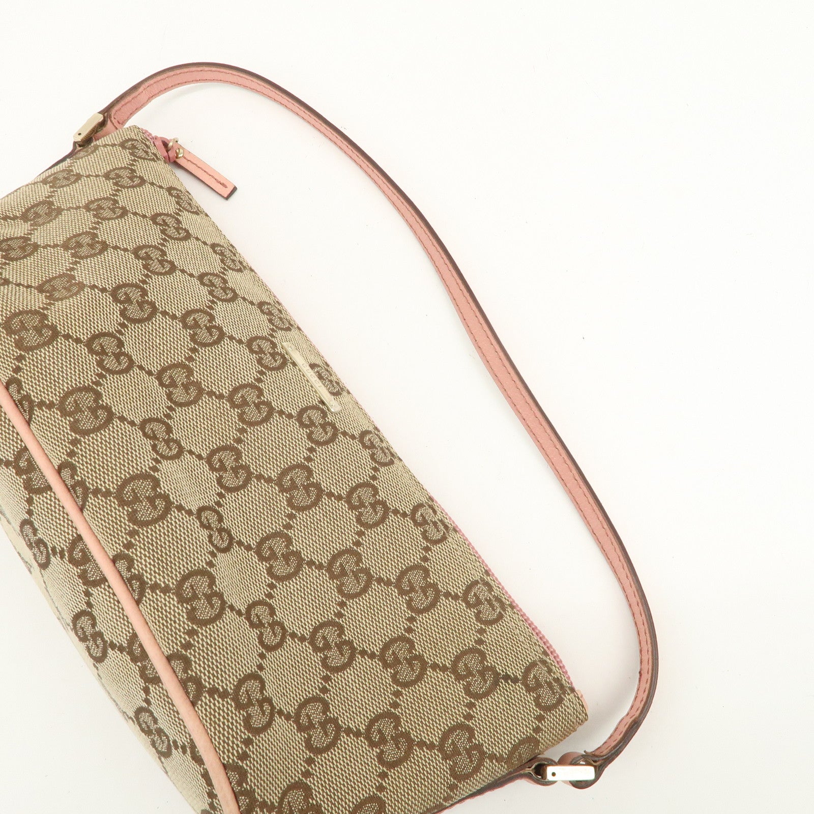 GUCCI Boat Bag GG Monogram Canvas Leather Hand Bag Brown Pink 07198