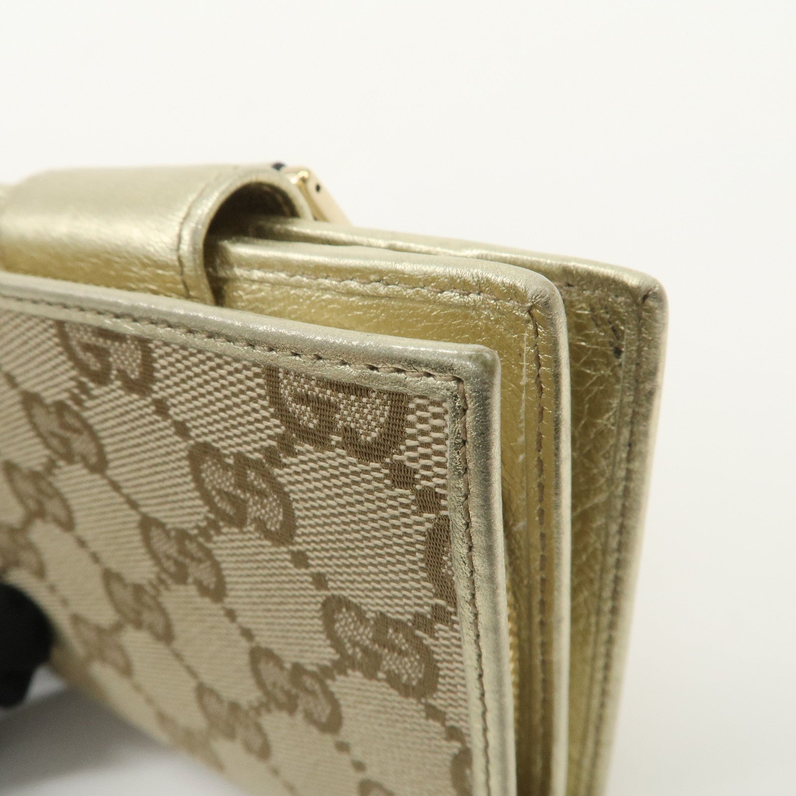 GUCCI Abbey GG Canvas Leather Bi-fold Wallet Beige Gold 154255