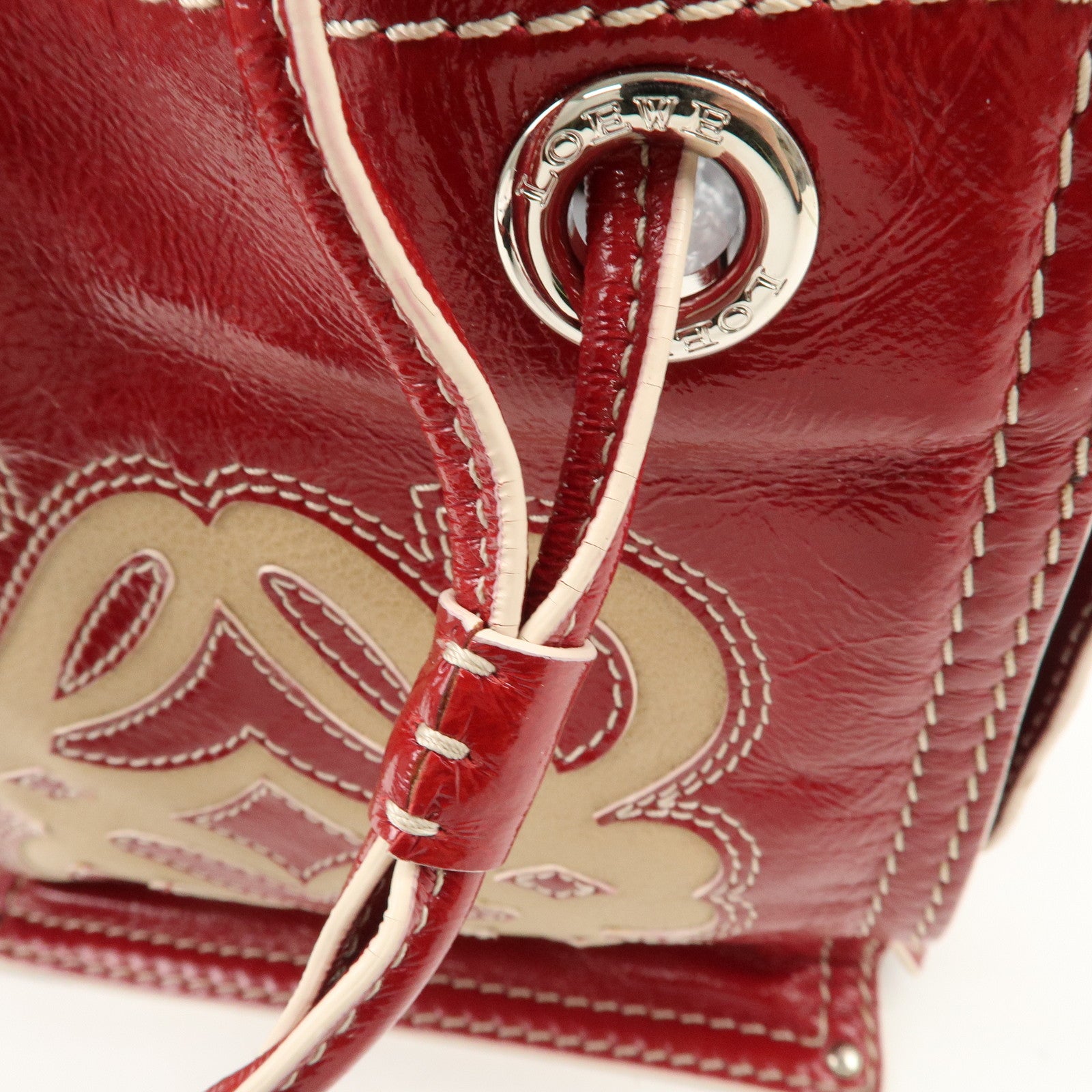 LOEWE Anagram Leather Hand Bag Shoulder Bag Red Used