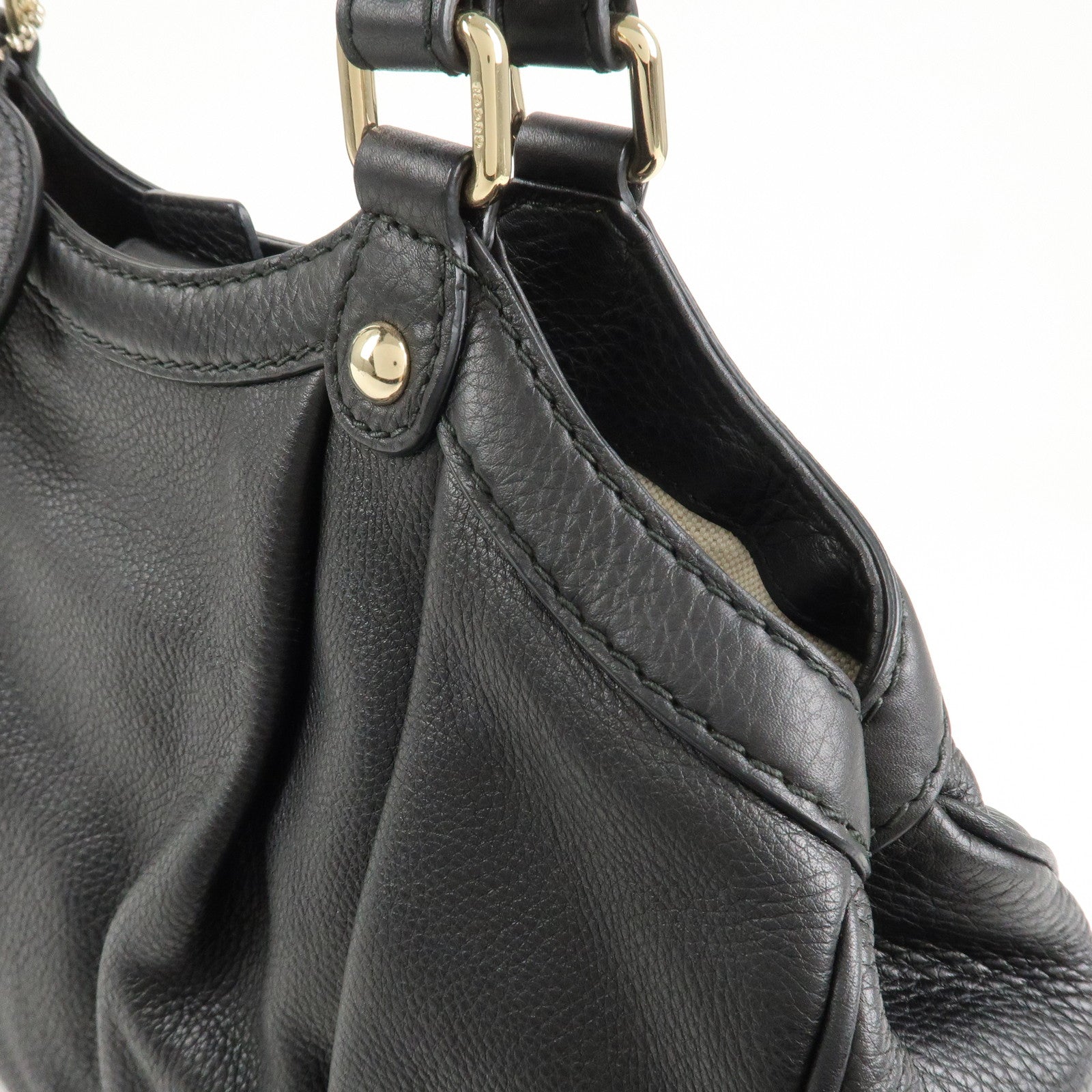 GUCCI Sukey Leather Hand Bag Tote Bag Black 211944 Used