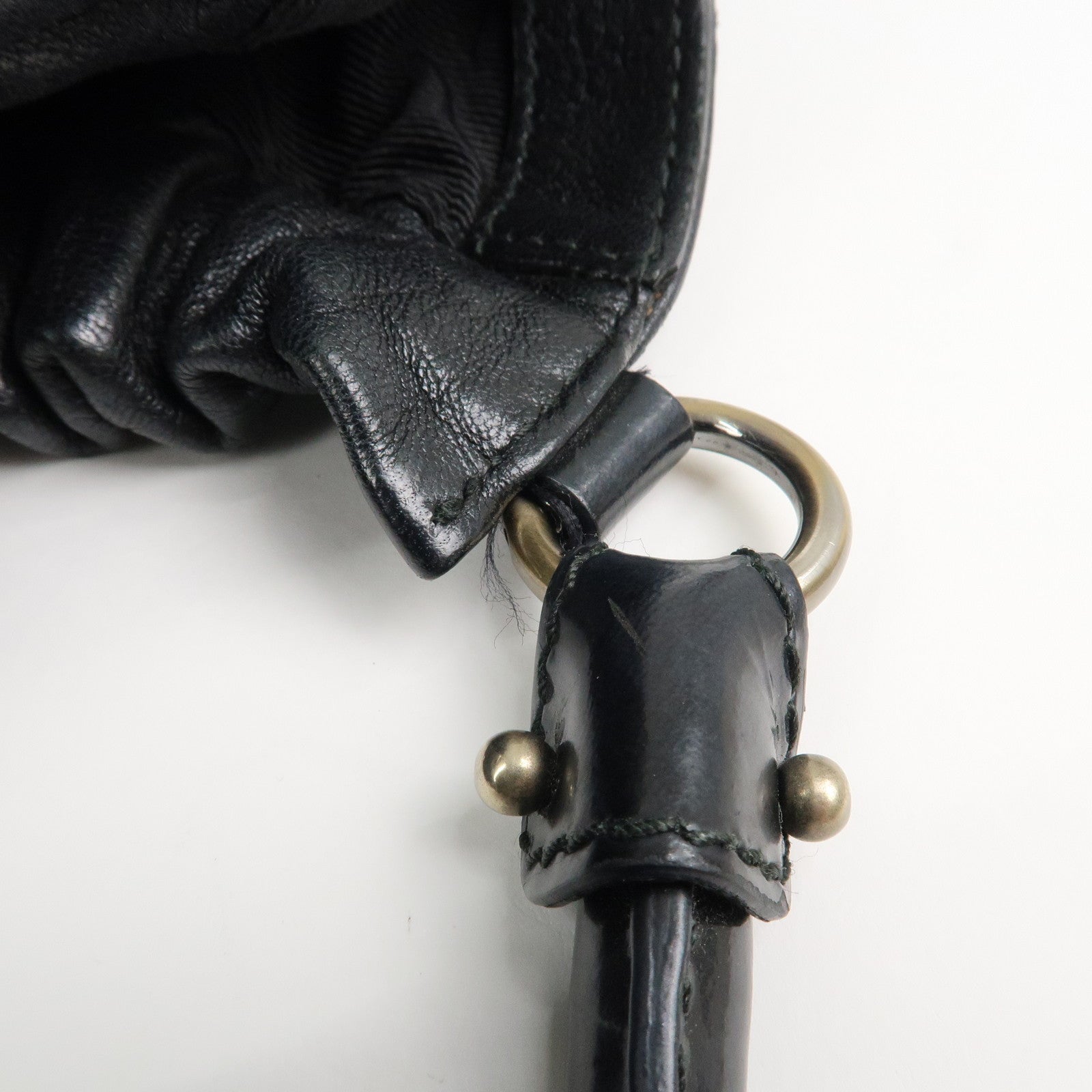 Ferragamo Leather Patent Leather Shoulder Bag Hand Bag Black