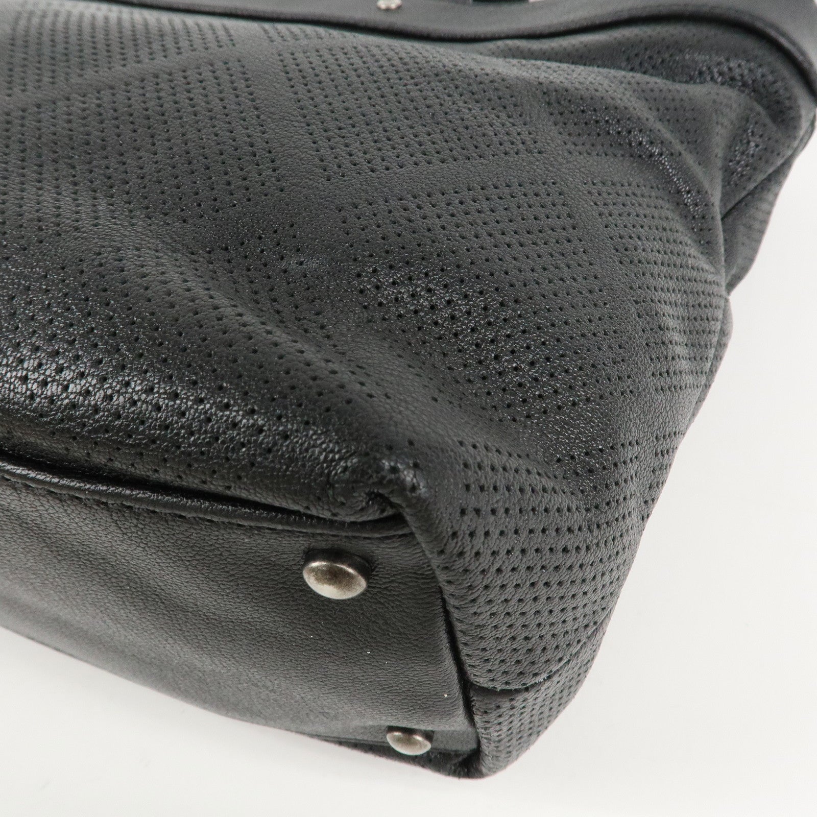 CHANEL COCO Mark Patent Leather Punchcing Tote Bag Shoulder Bag Black Used