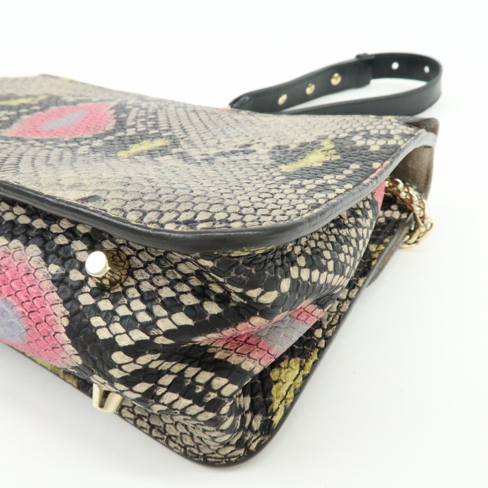 FURLA Metropolis Embossed Leather Chain Shoulder Bag Beige Pink