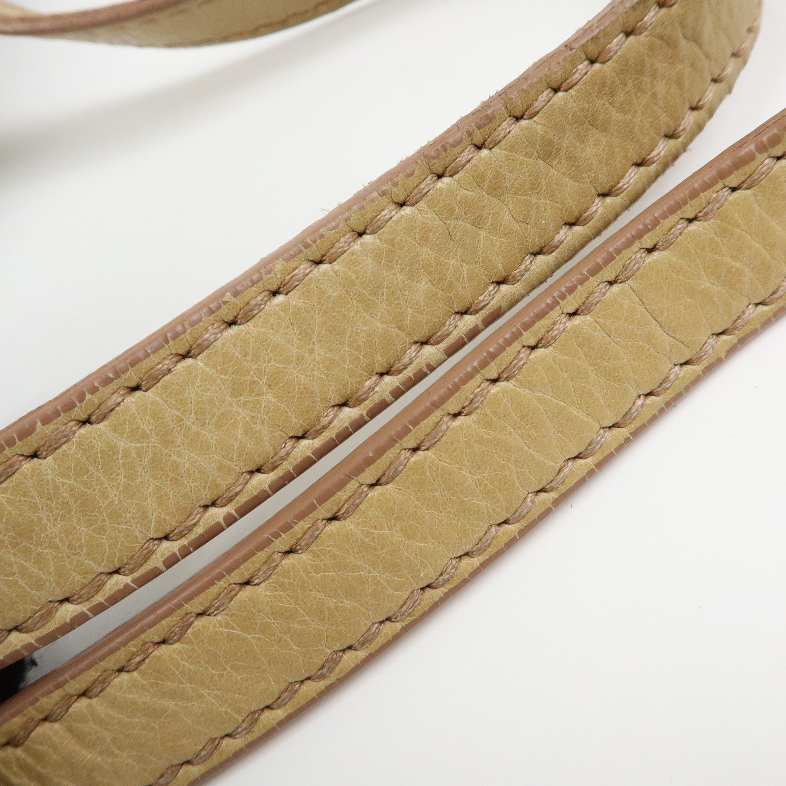 MIU MIU Logo Side Ribbon Leather Shoulder Bag Tote Bag Beige