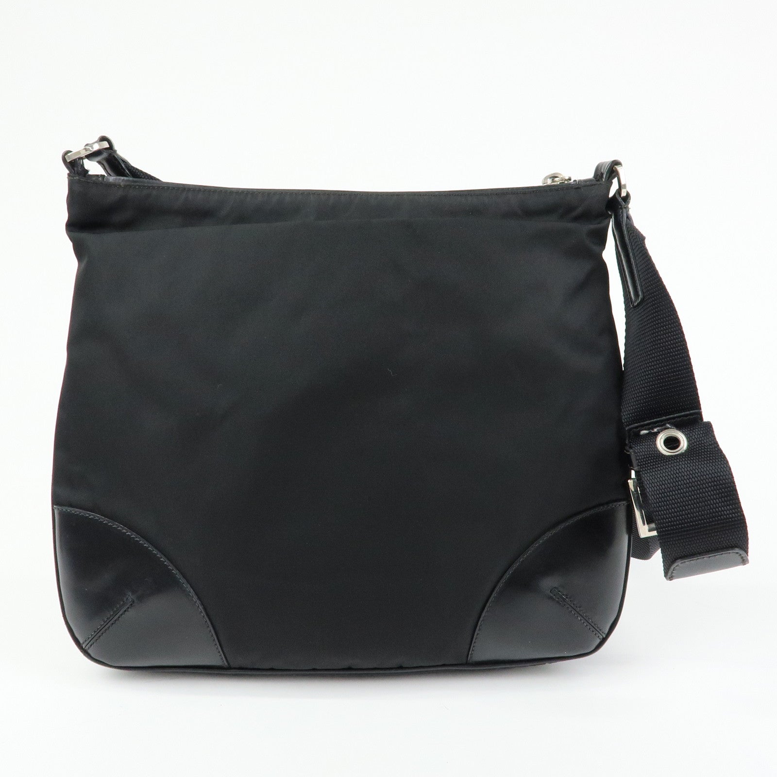 PRADA Triangle Logo Nylon Leather Shoulder Bag Black BT0326