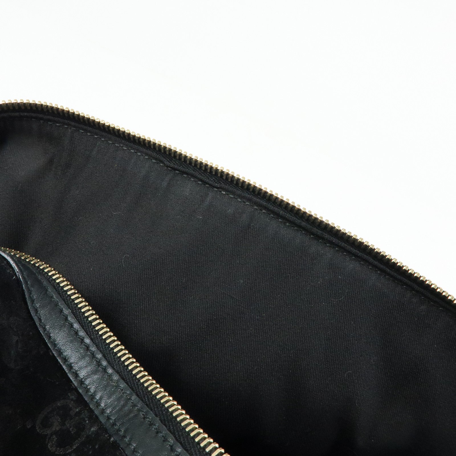 GUCCI GG Suede Leather Boston Bag Hand Bag Black Bordeaux 162739