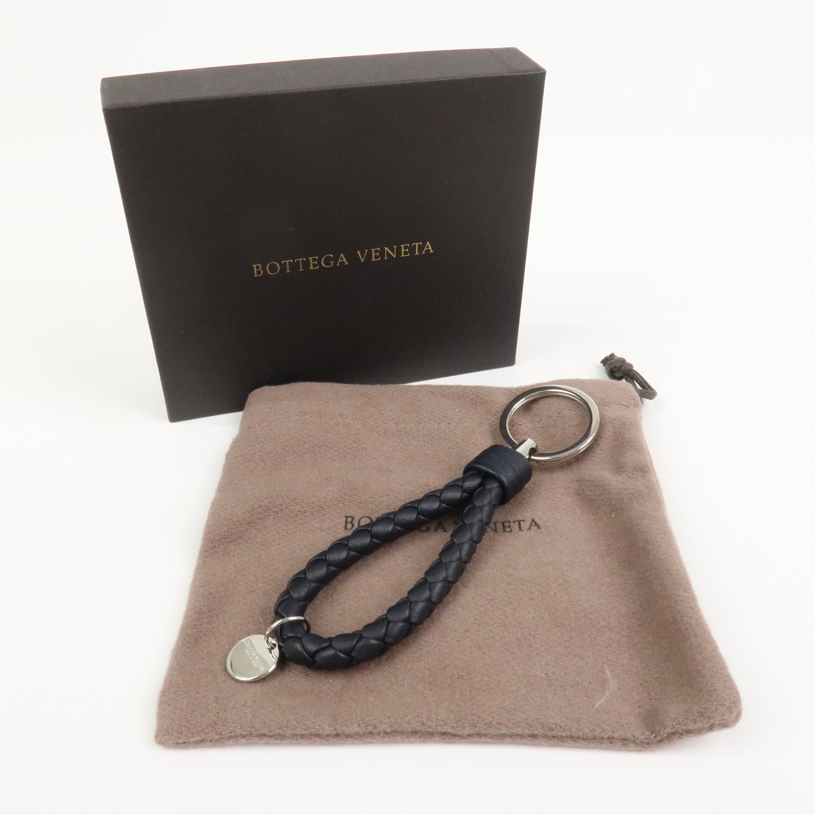 BOTTEGA VENETA Intrecciato Leather Metal Key Holder Bag Charm Black