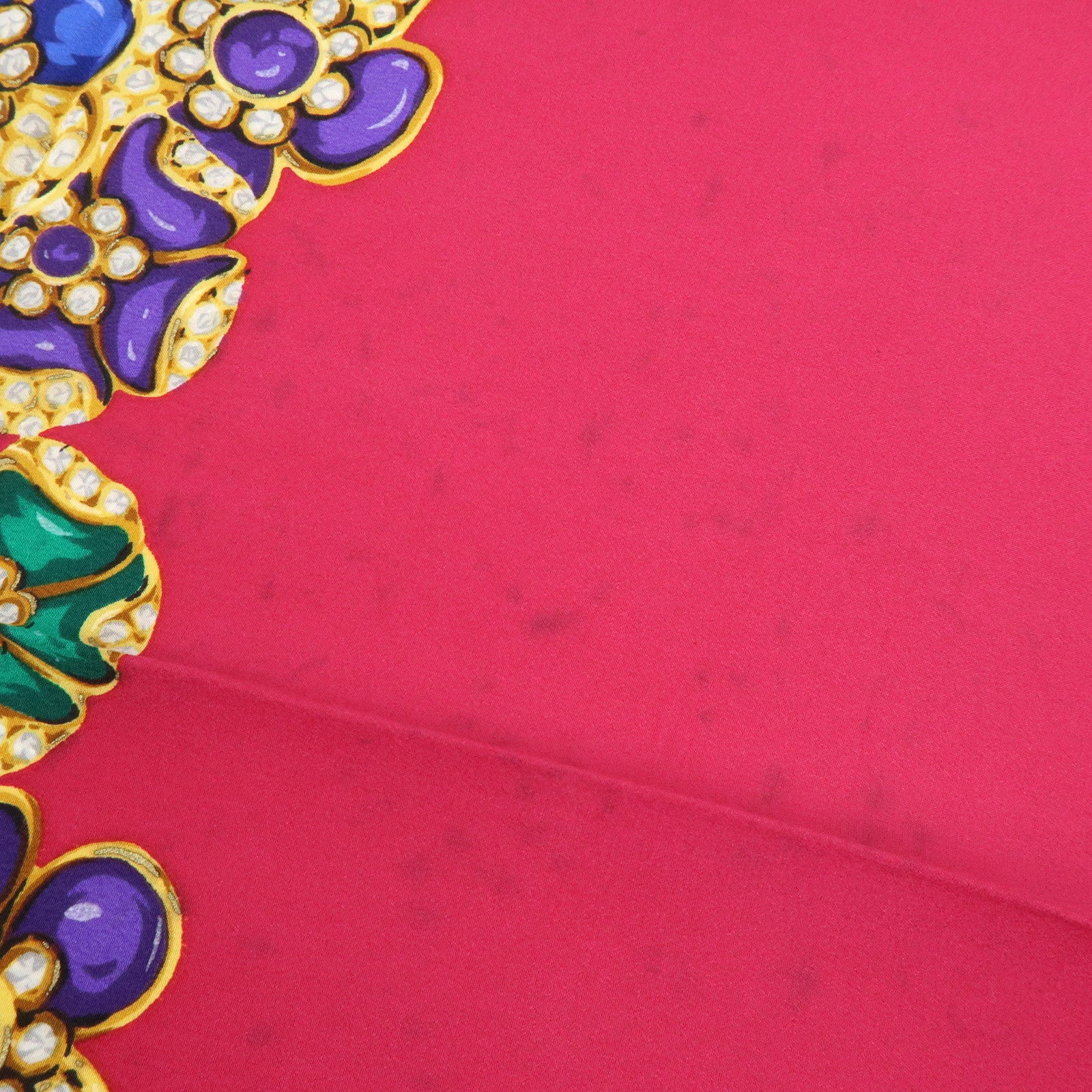 CHANEL Silk 100% Flower Jewelry Motif Scarf Pink Gold