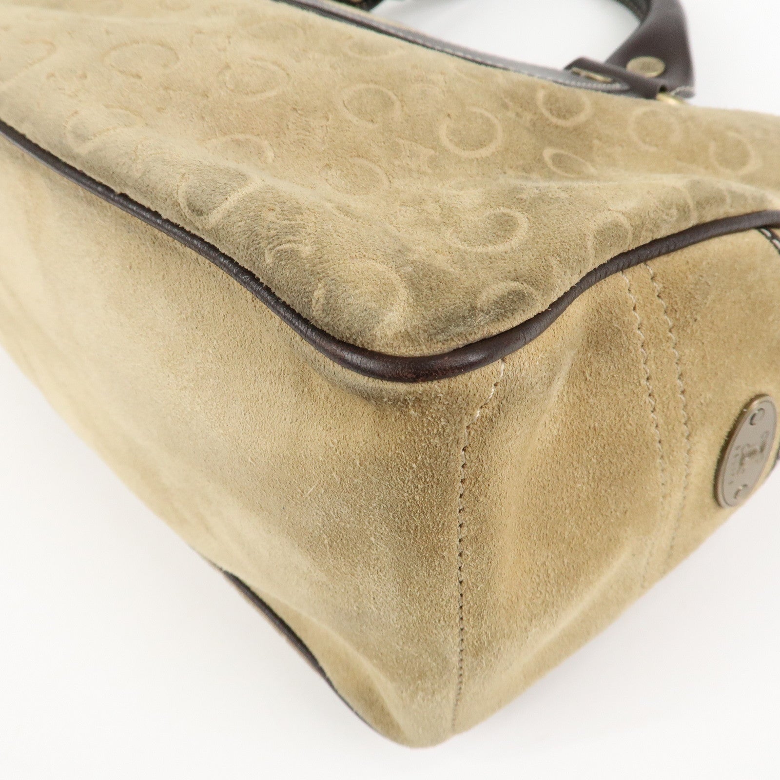 CELINE C Macadam Suede Boogie Bag Hand Bag Tote Bag Beige Dark Brown Used