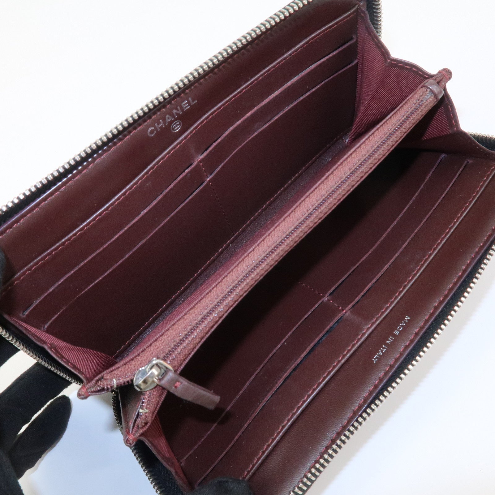 CHANEL Matelasse Lamb Skin Zippy Round Long Wallet Black A50097