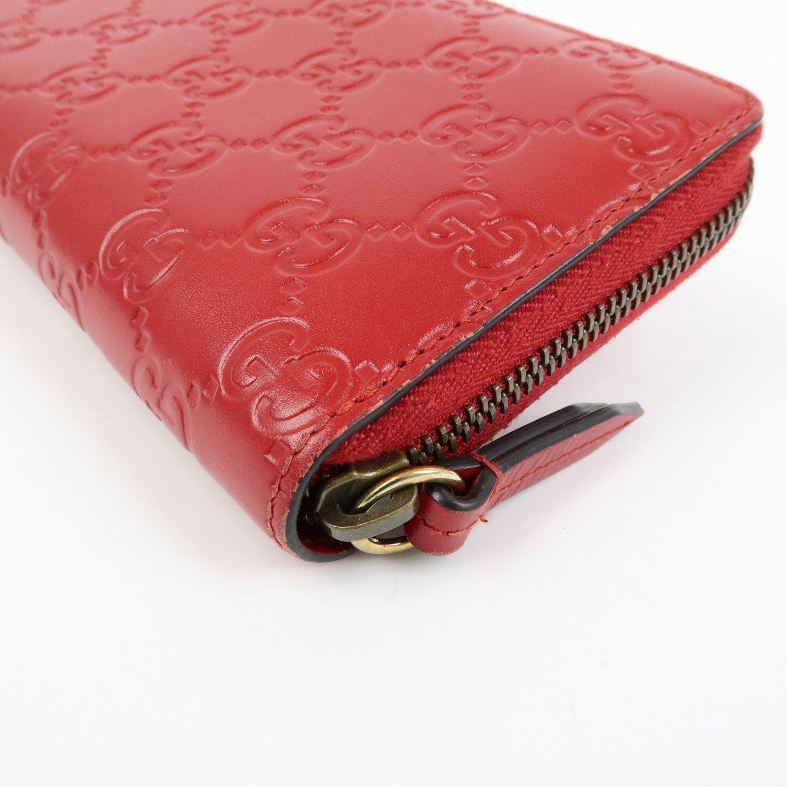 GUCCI Guccissima Leather Cherry Round Zippy Long Wallet Red 476049