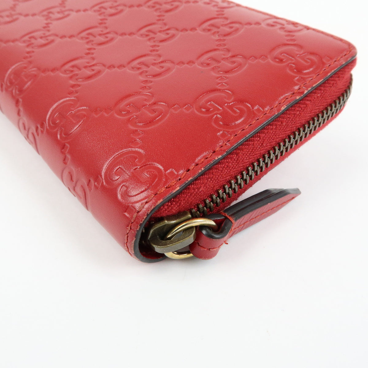 GUCCI Guccissima Leather Cherry Round Zippy Long Wallet Red 476049
