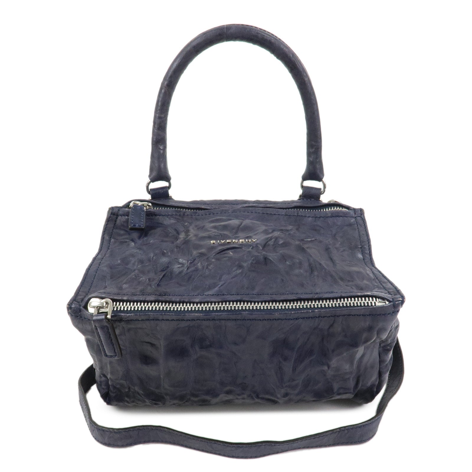 GIVENCHY Pandora Leather 2Way Bag Hand Bag Shoulder Bag Navy