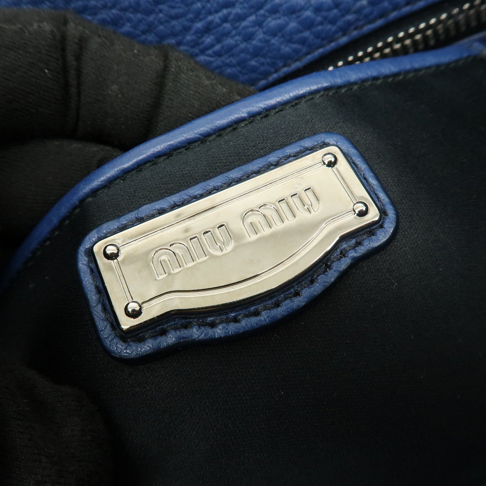 MIU MIU Leather 2Way Bag Hand Bag Shoulder Crossbody Bag Blue