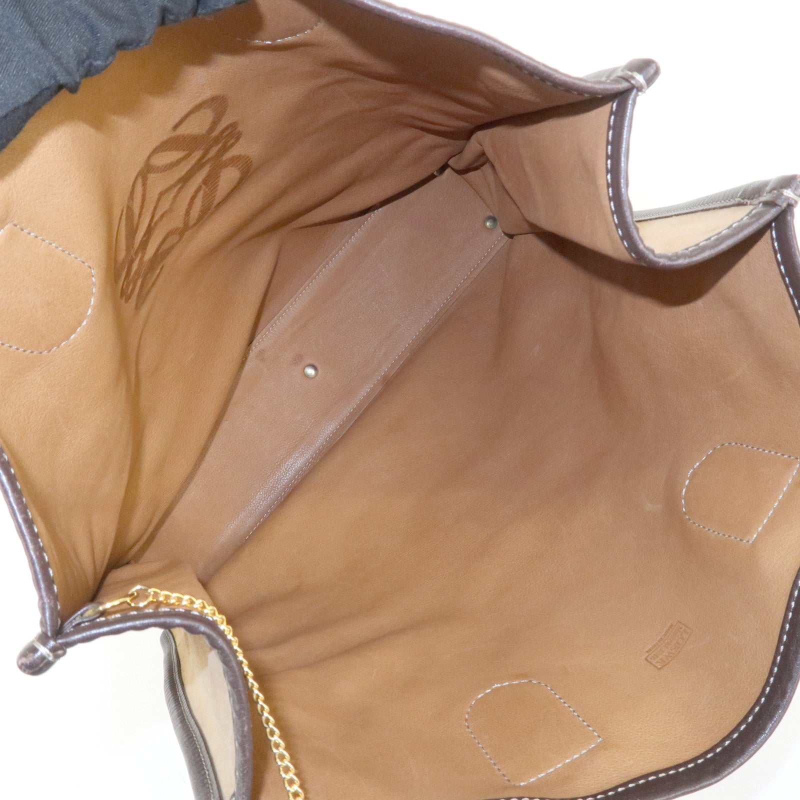 LOEWE Anagram Leather Suede Tote Bag Hand Bag Brown Beige