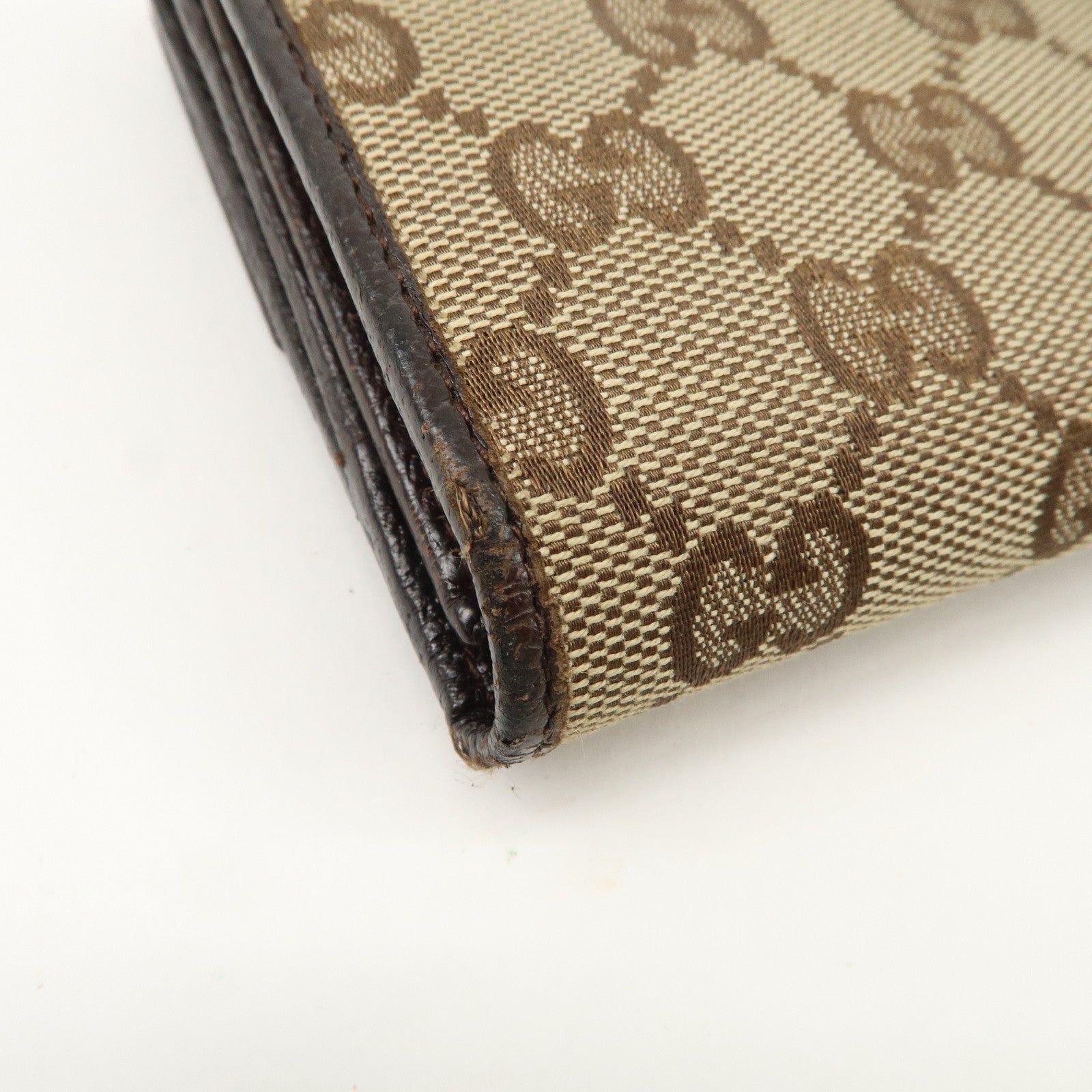 GUCCI GG Canvas Leather Bi-fold Long Wallet Dark Brown 112715 Used