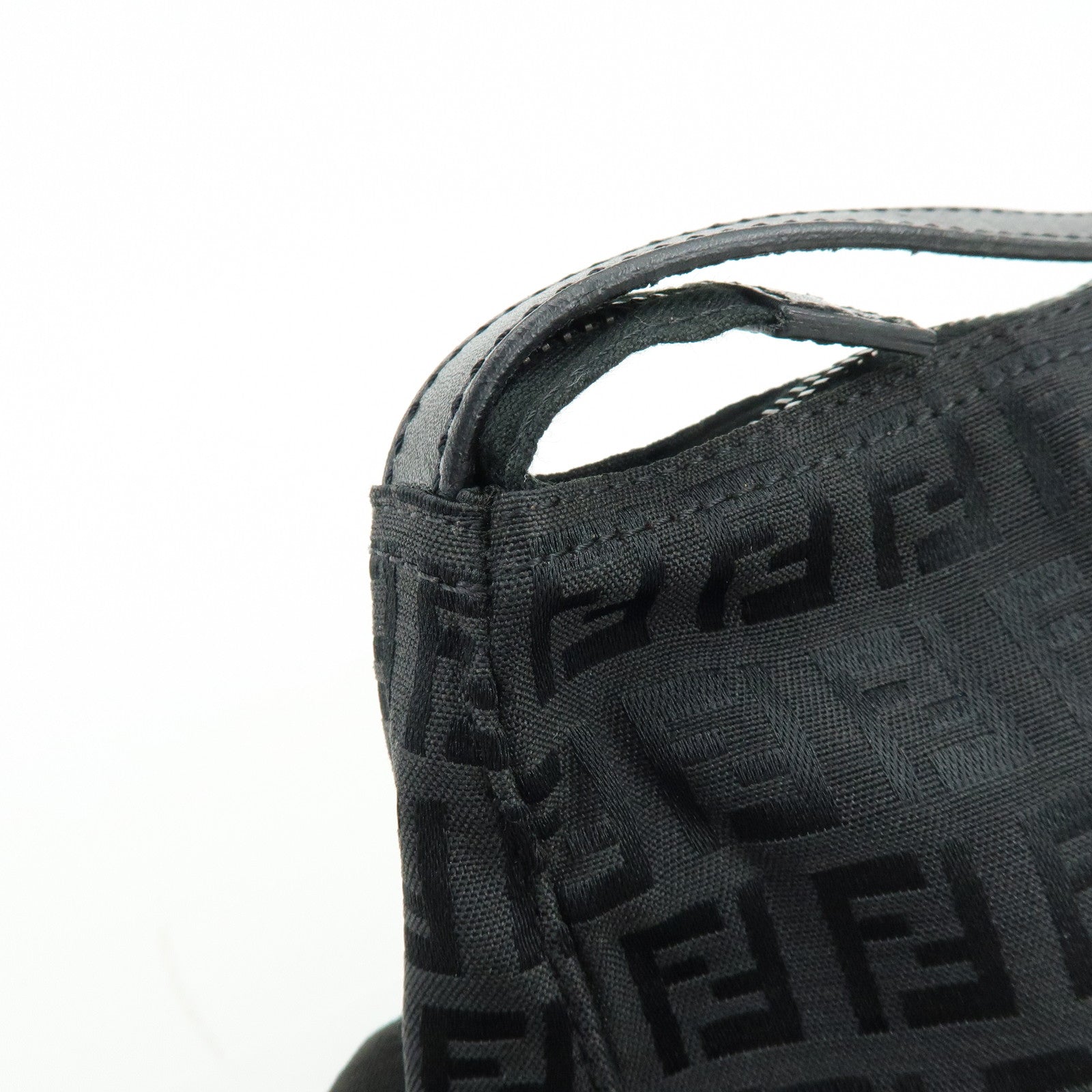 FENDI Zucchino Canvas Leather Hand Bag Pouch Black 8N0001