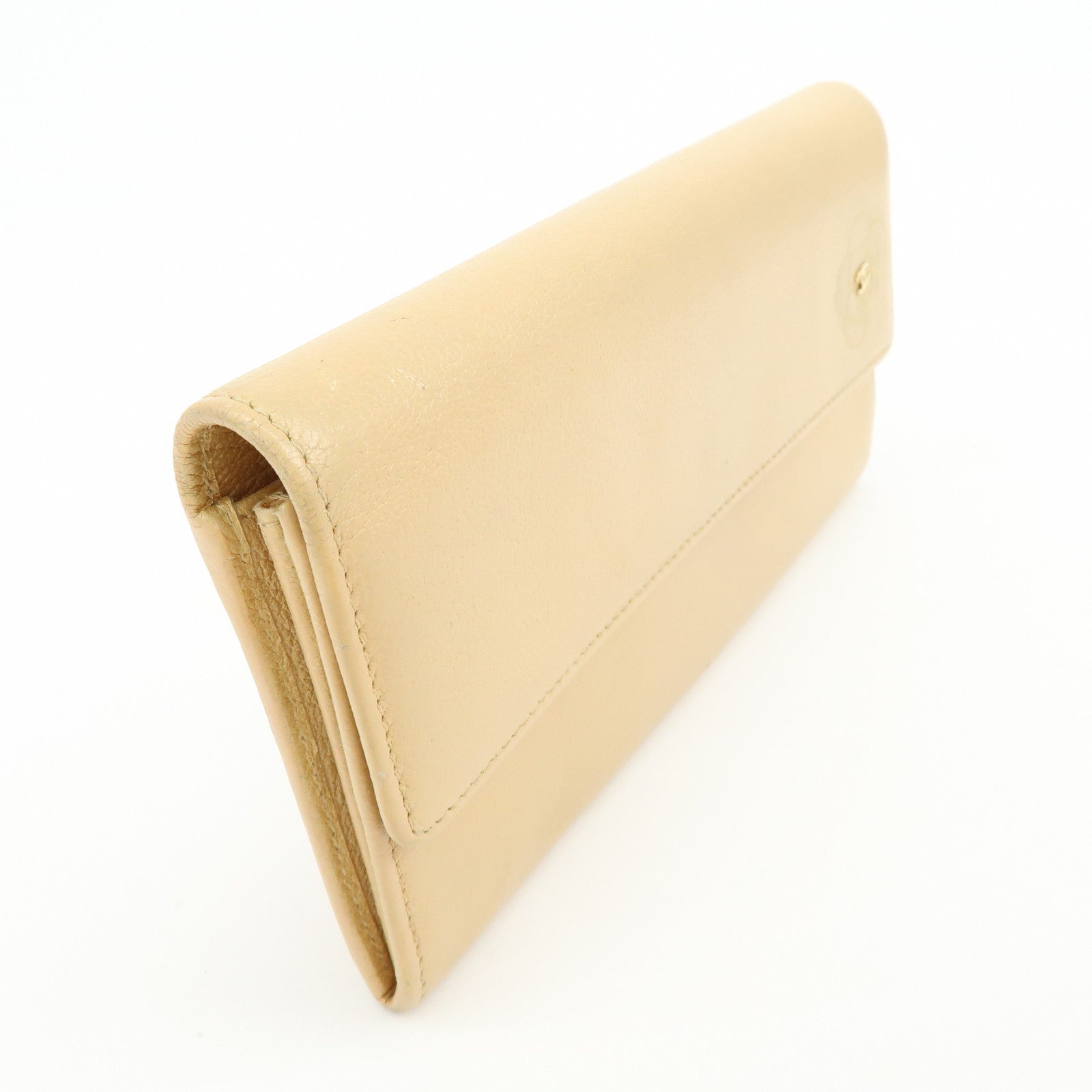Chanel Camellia Calf Leather Long Flap Wallet Beige