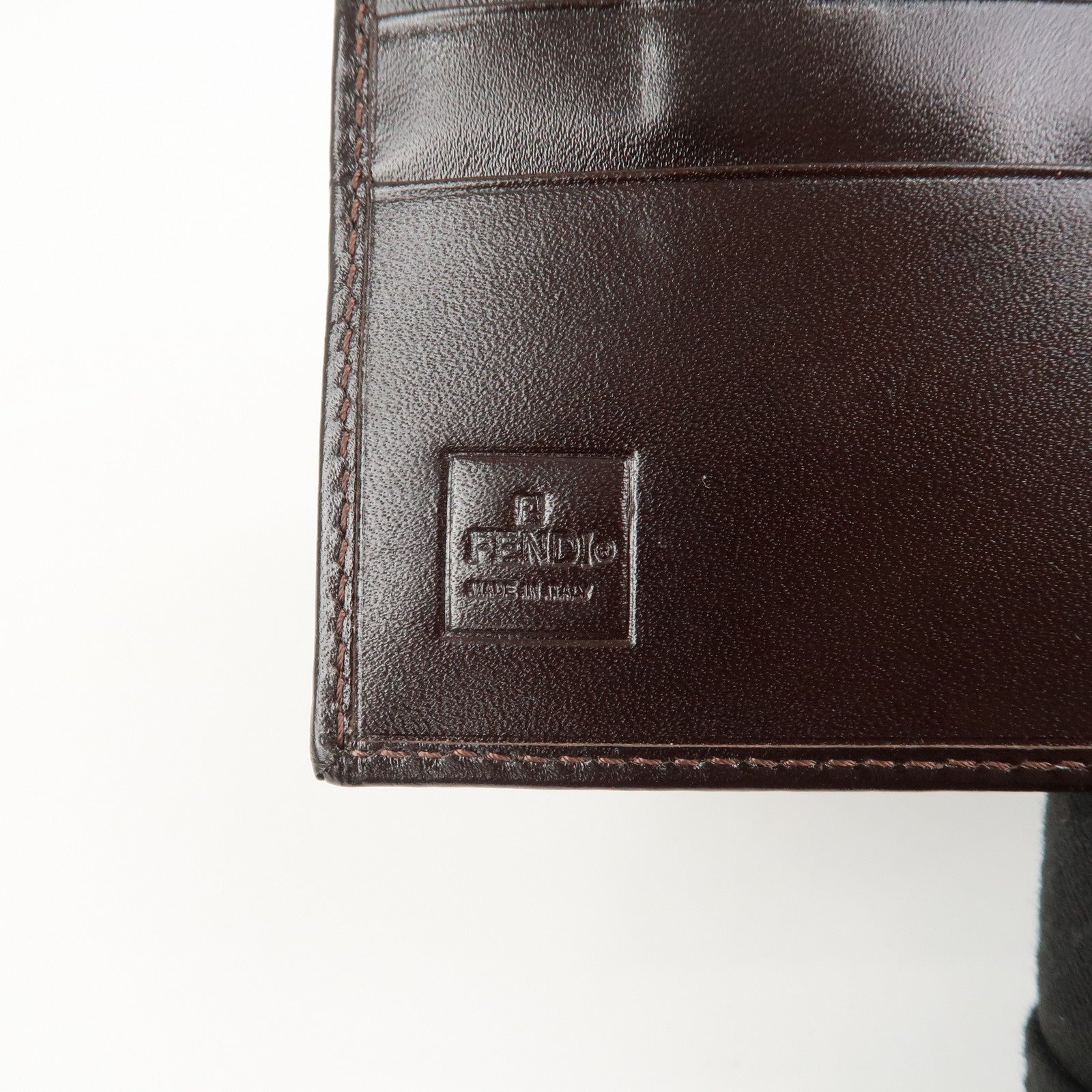 FENDI Zucca Canvas Leather Bi-fold Compact Wallet Brown Black