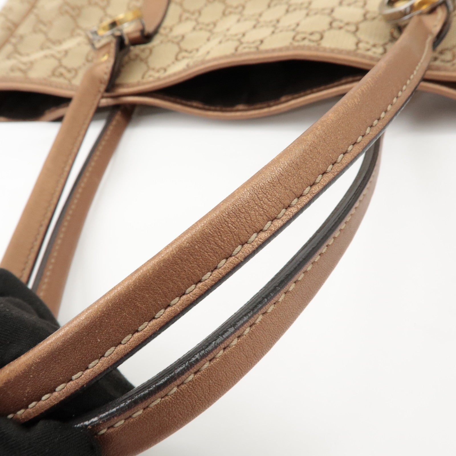 GUCCI GG Twins GG Canvas Leather Tote Bag Beige Bronze 232957 Used