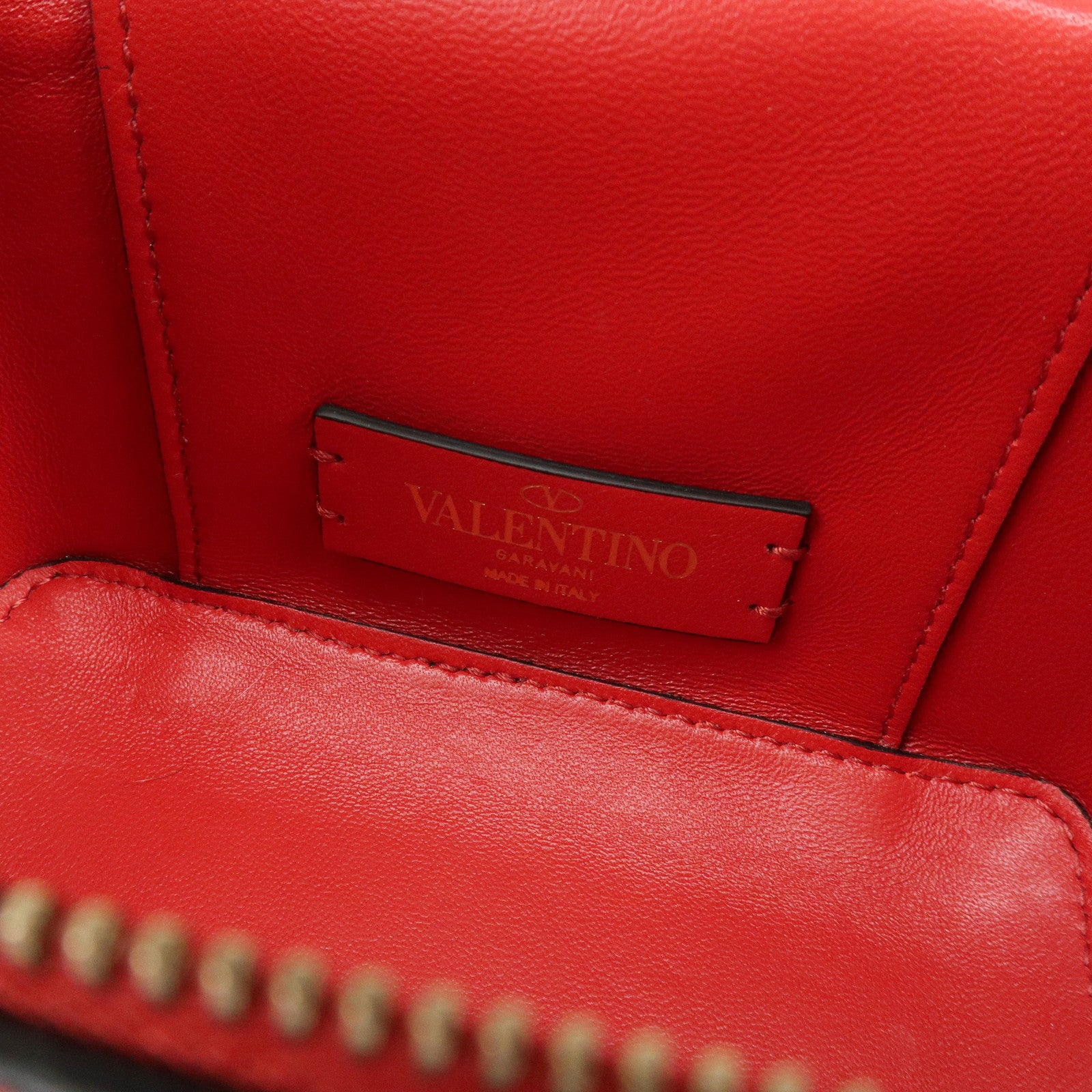 VALENTINO V Logo Leather 2Way Mini Hand Bag Chain Vanity Bag Red