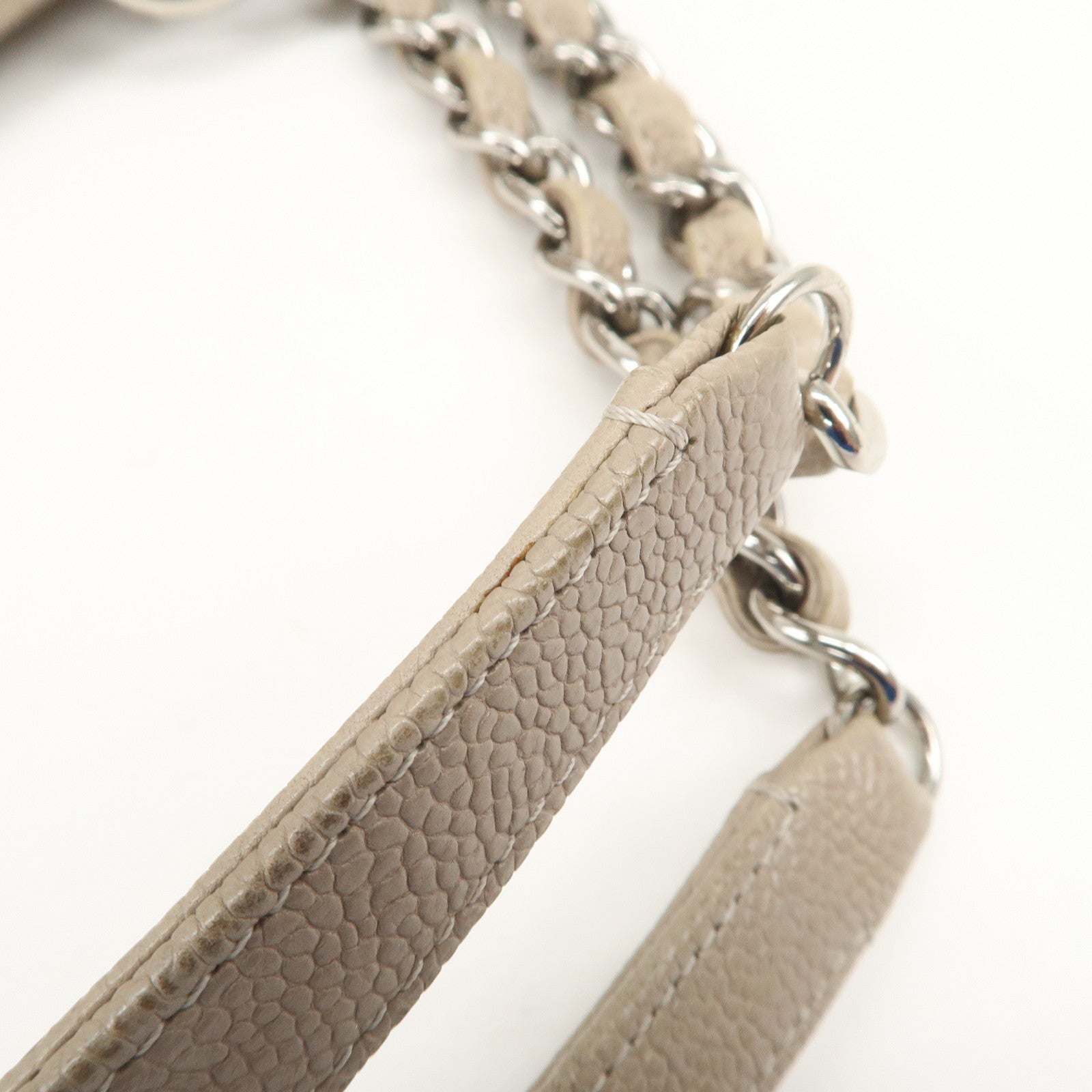 CHANEL Mademoiselle Caviarskin Shoulder Bag Hand Bag Greige Silver