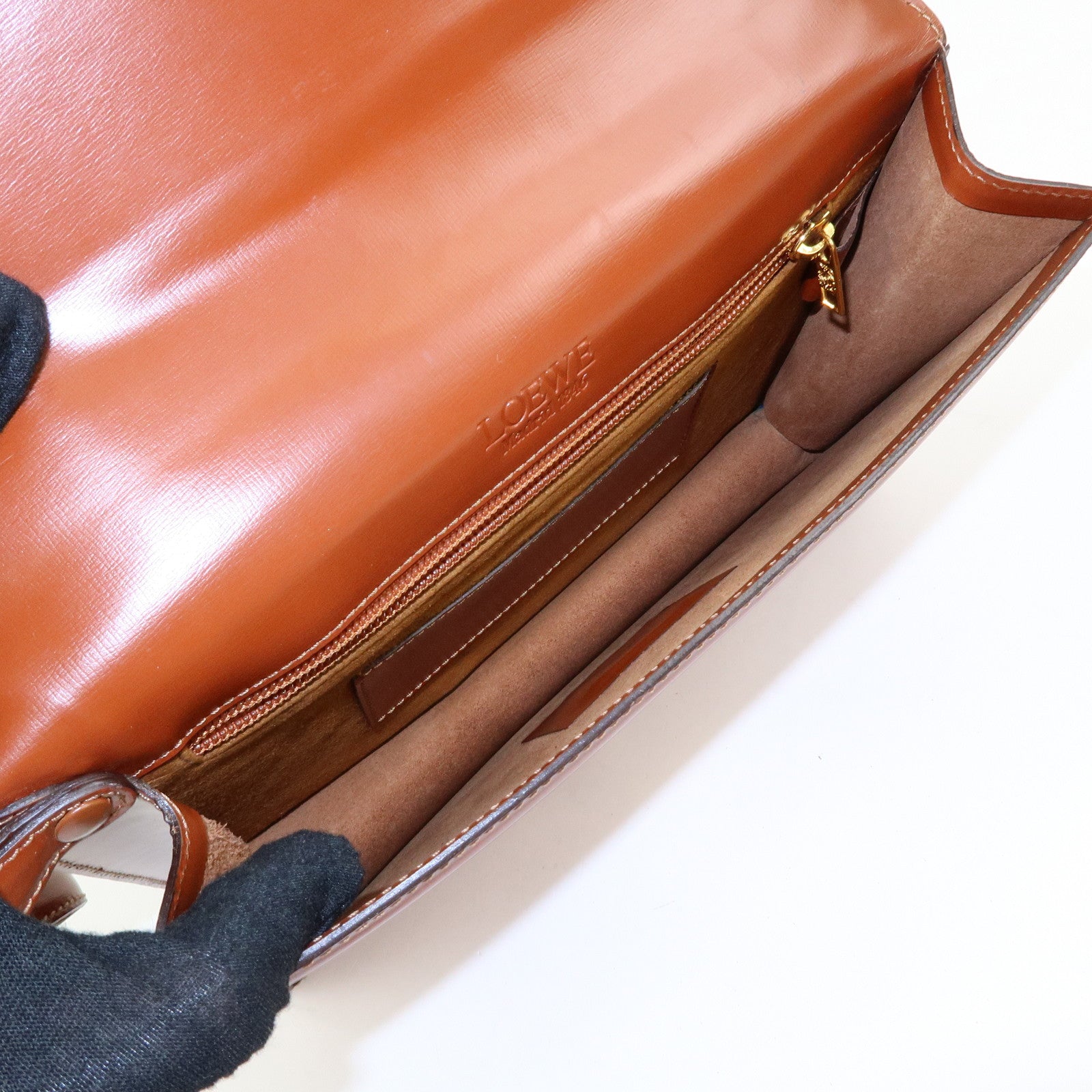 LOEWE Anagram Logo Leather Clutch Bag Wristlet Bag Brown